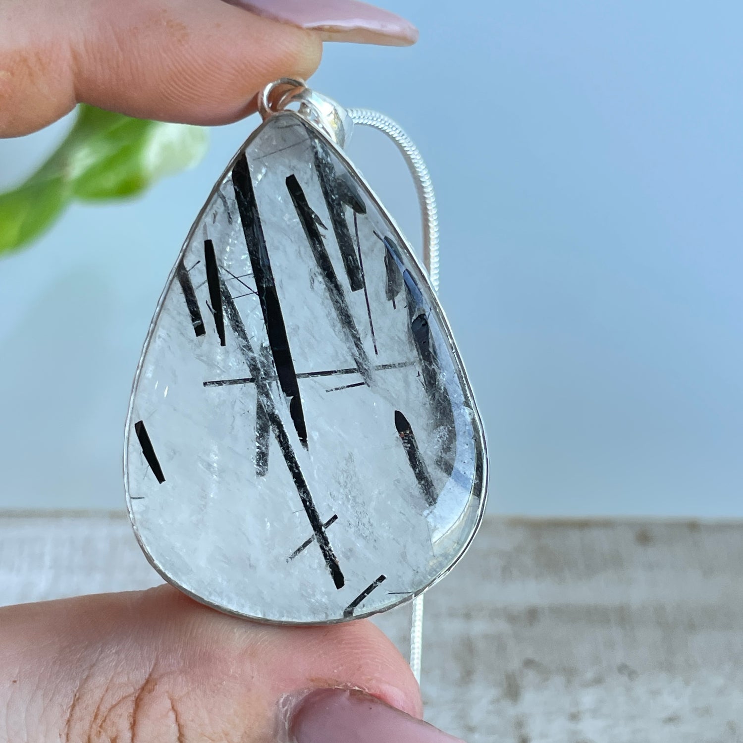 Tourmalinated Quartz Teardrop Pendant