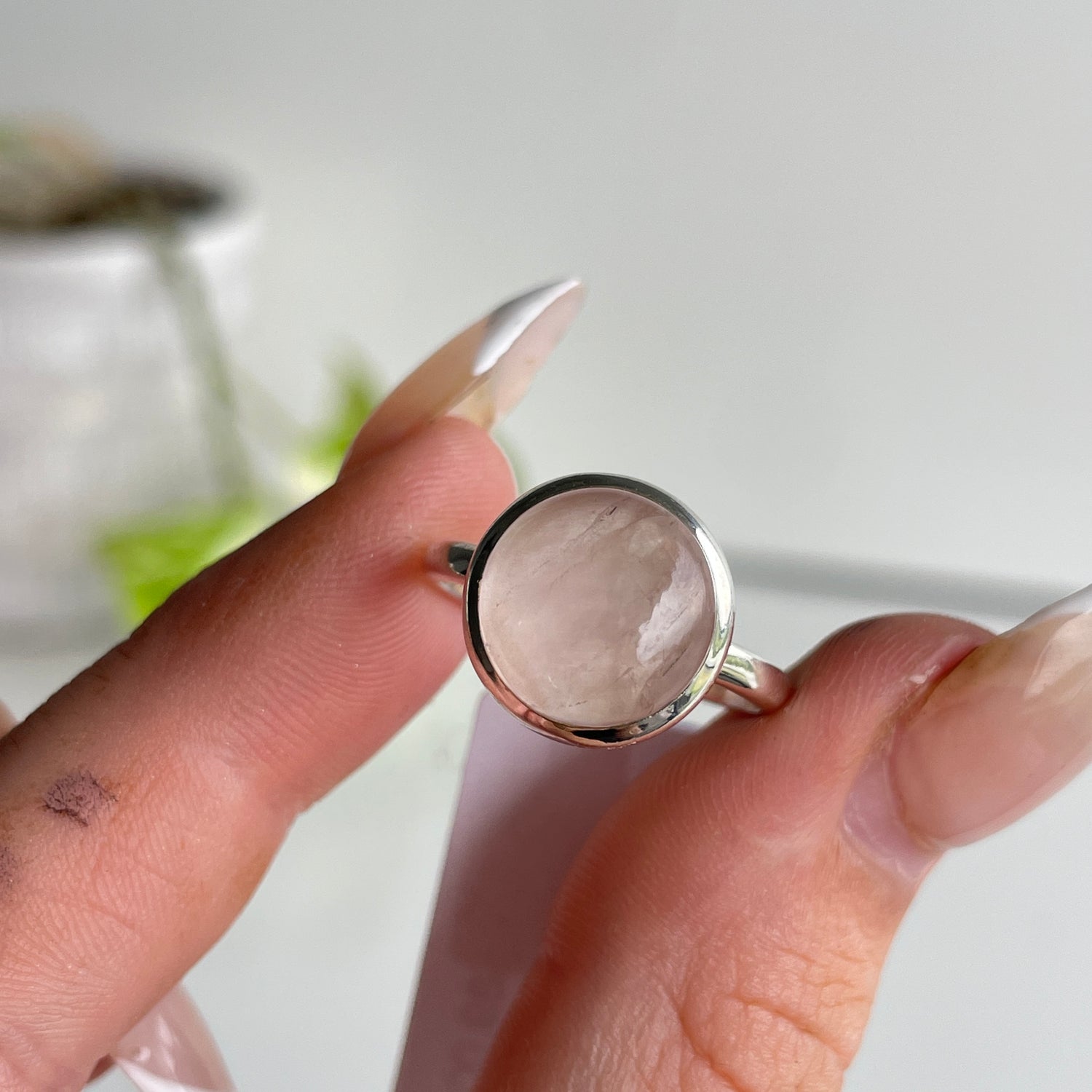 Rose Quartz Round Ring Sz7