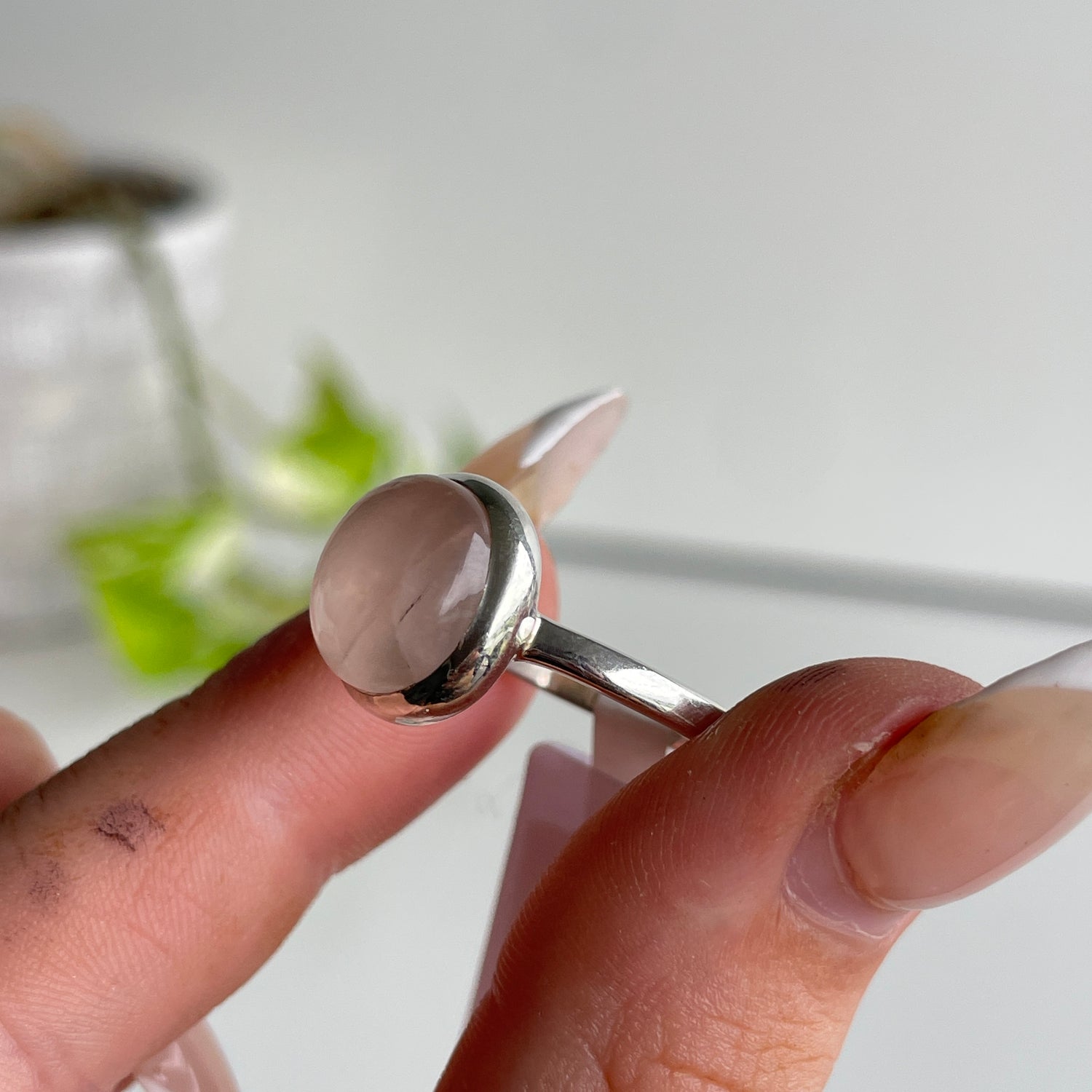 Rose Quartz Round Ring Sz7
