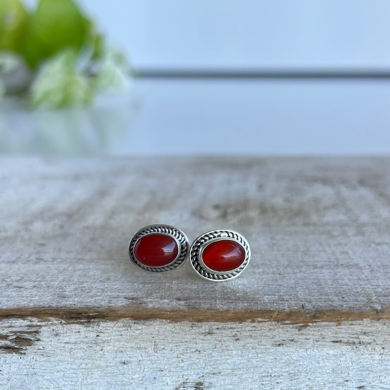 Carnelian Oval Studs