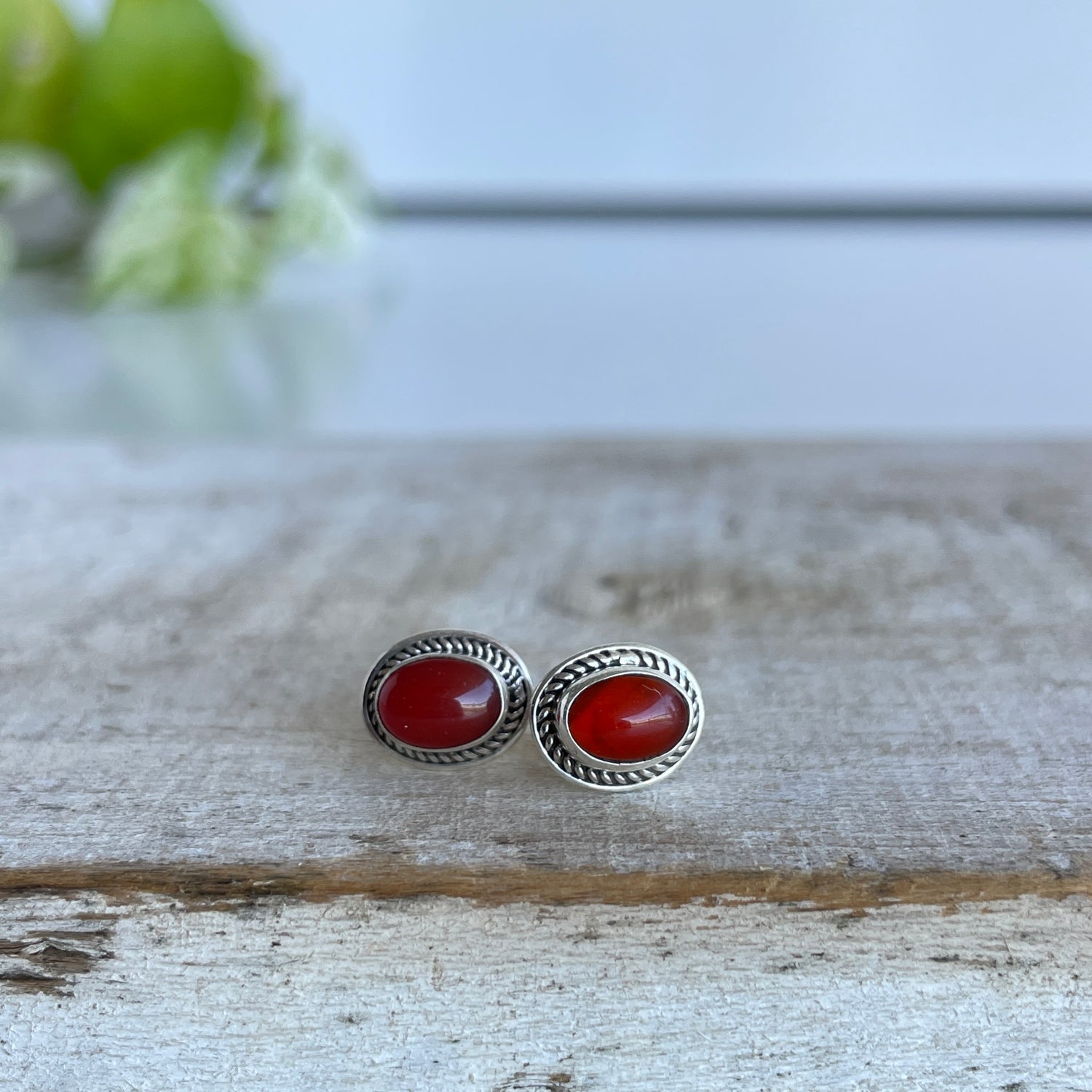 Carnelian Oval Studs