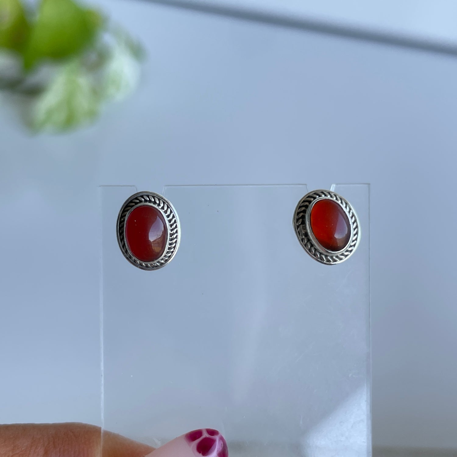 Carnelian Oval Studs