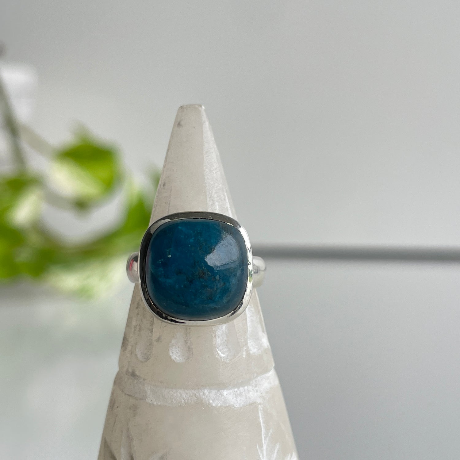Blue Apatite Square Ring Sz5