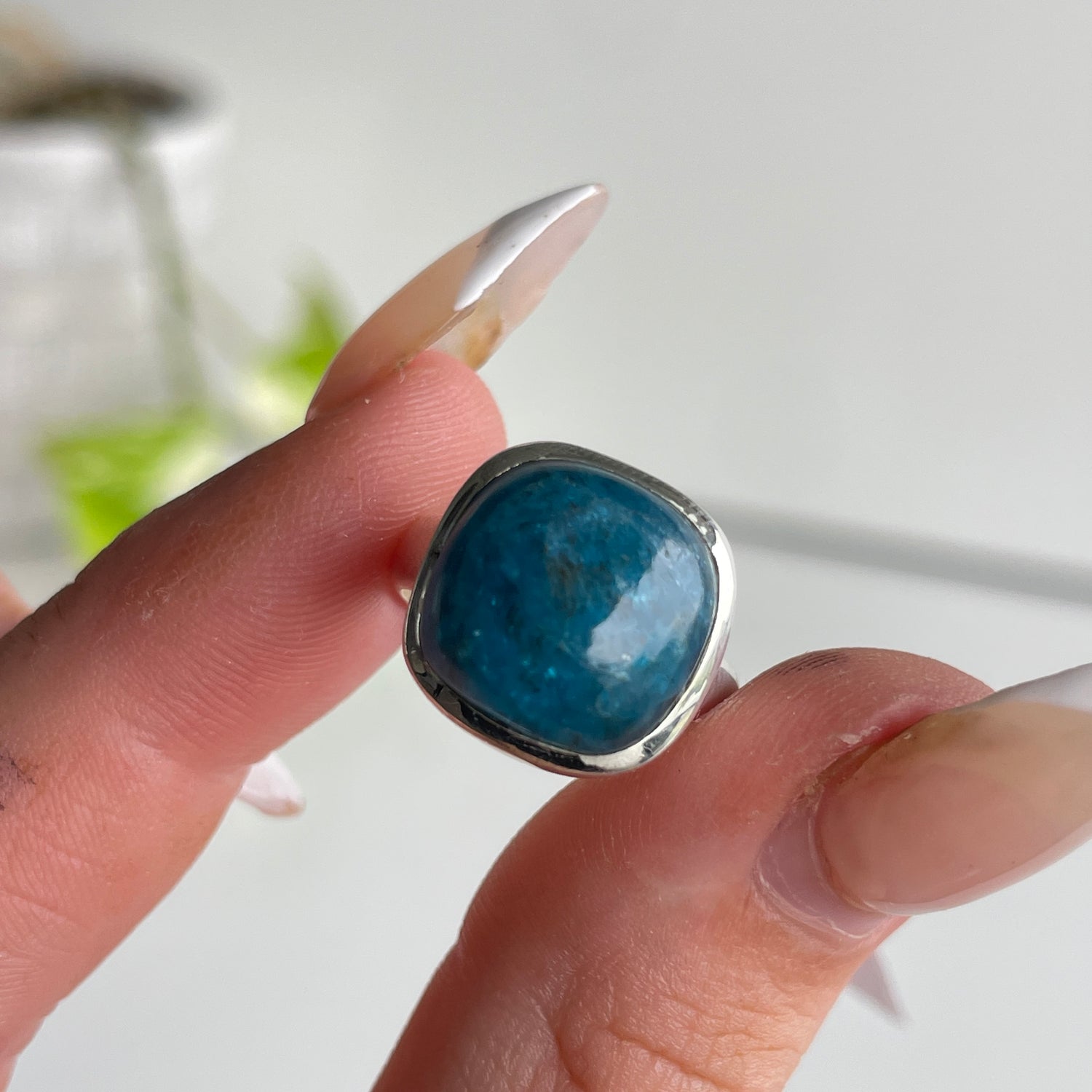 Blue Apatite Square Ring Sz5