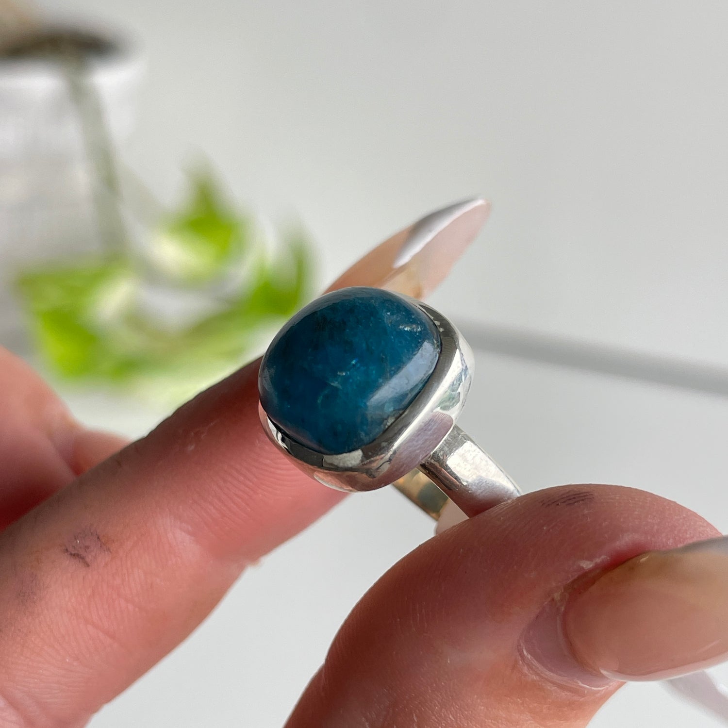 Blue Apatite Square Ring Sz5