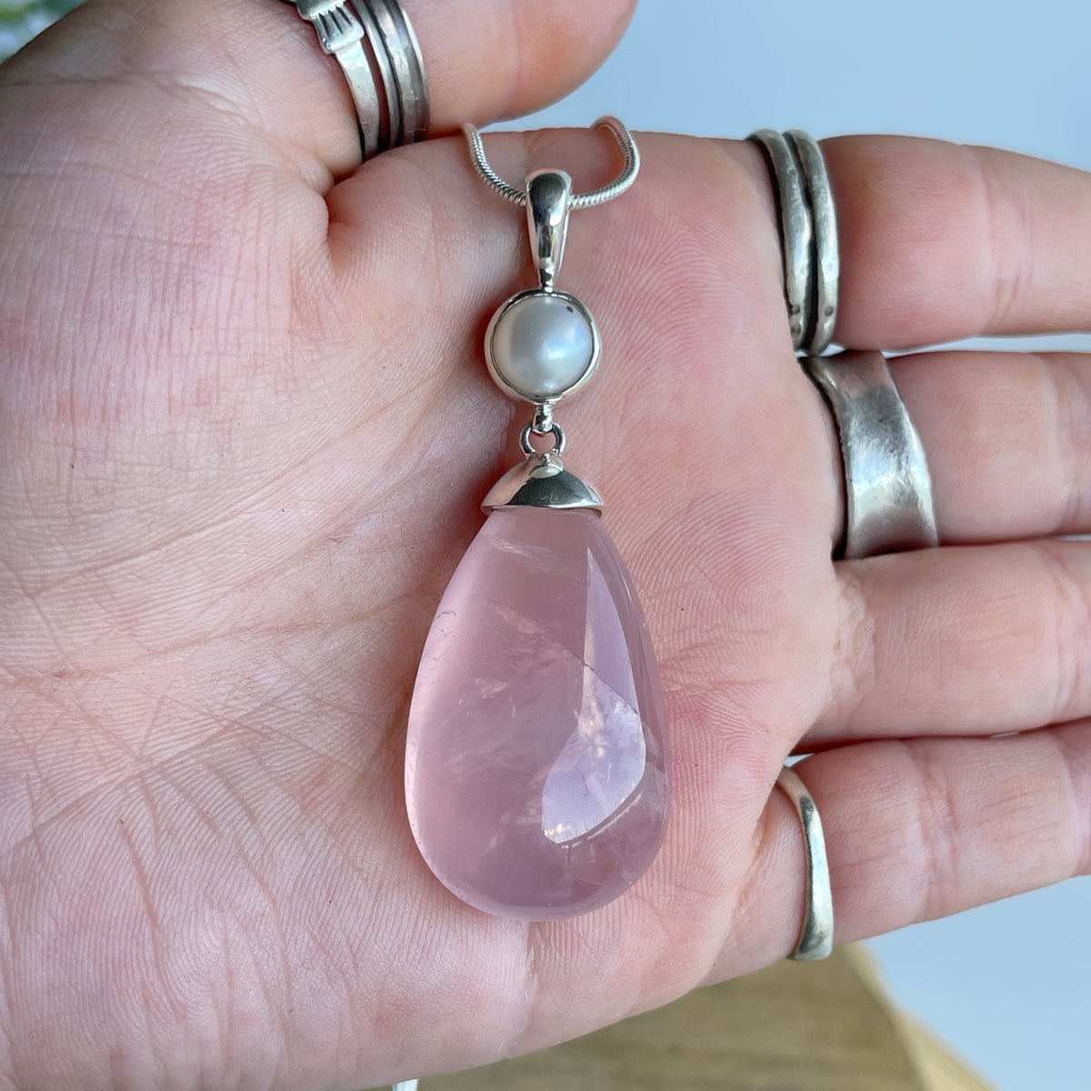 Rose Quartz and Pearl Pendant