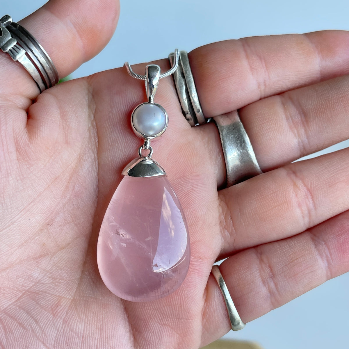 Rose Quartz and Pearl Pendant