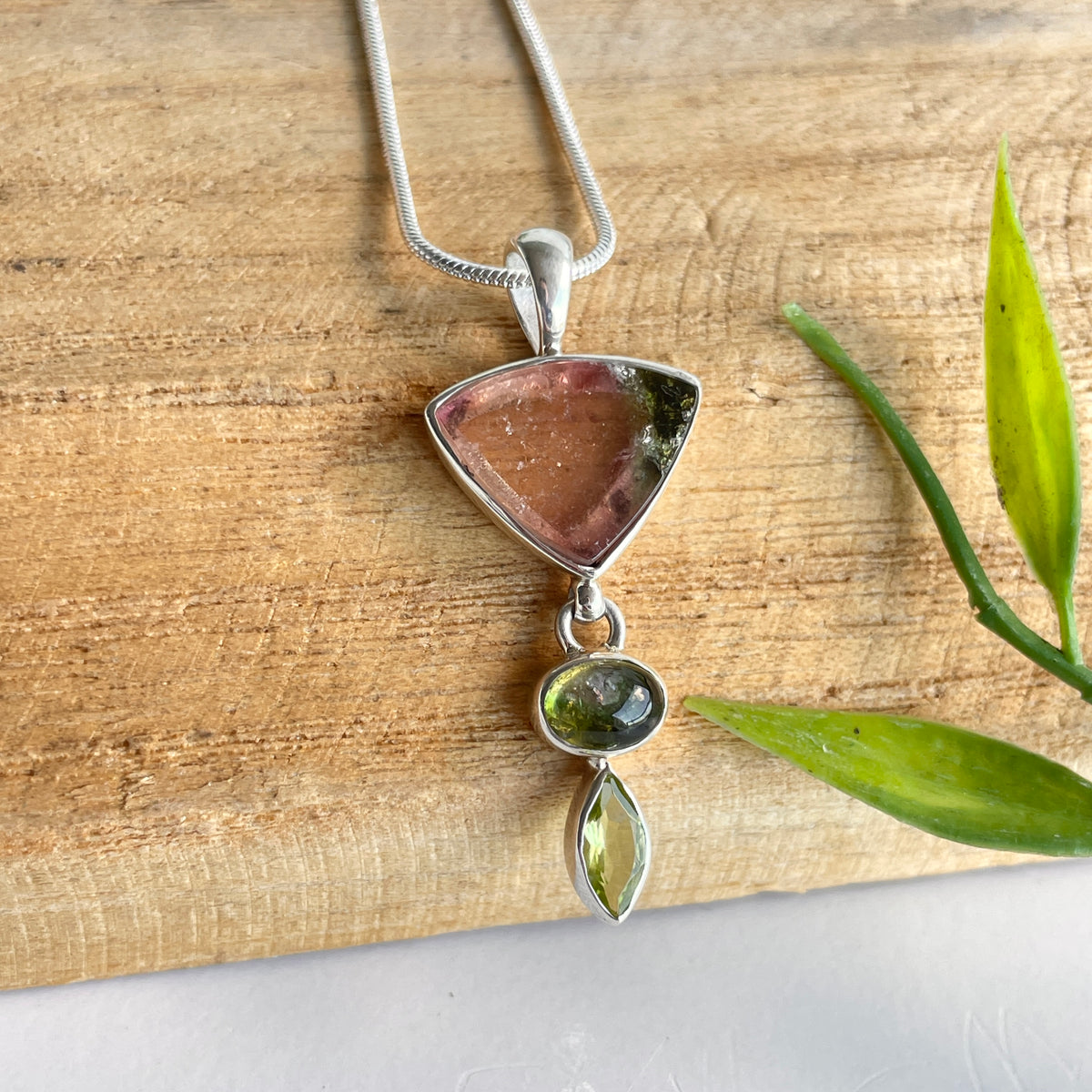 Watermelon Tourmaline and Peridot Pendant