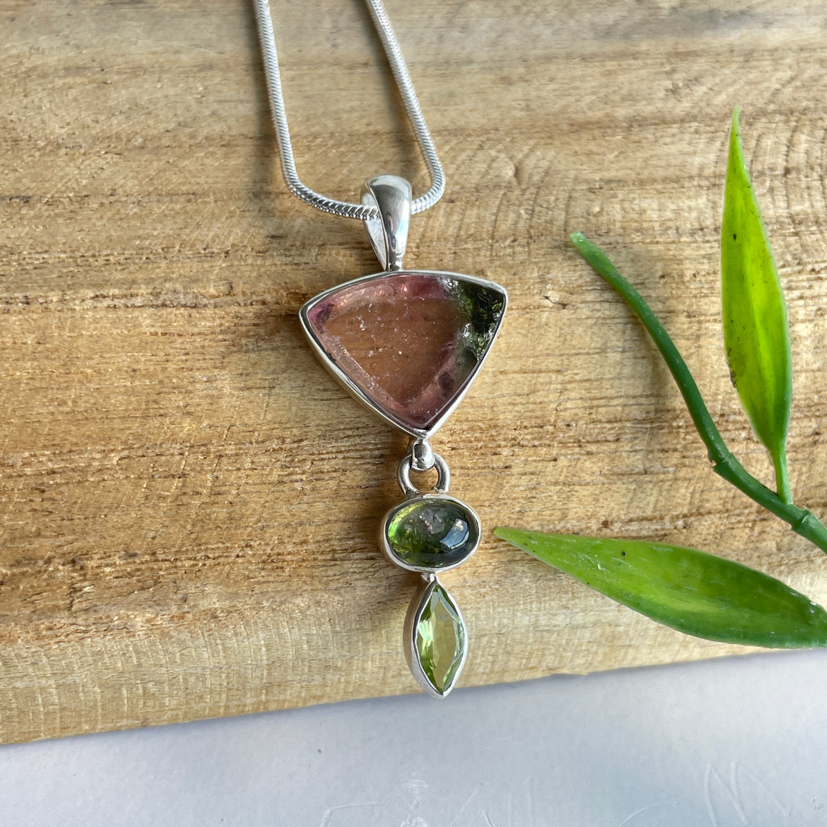 Watermelon Tourmaline and Peridot Pendant