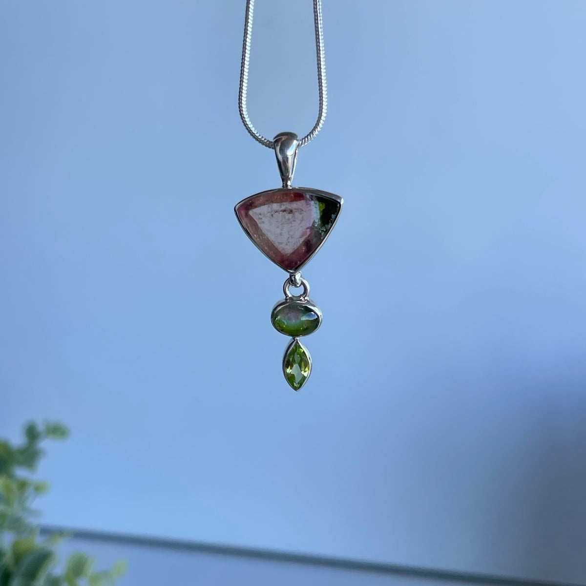 Watermelon Tourmaline and Peridot Pendant