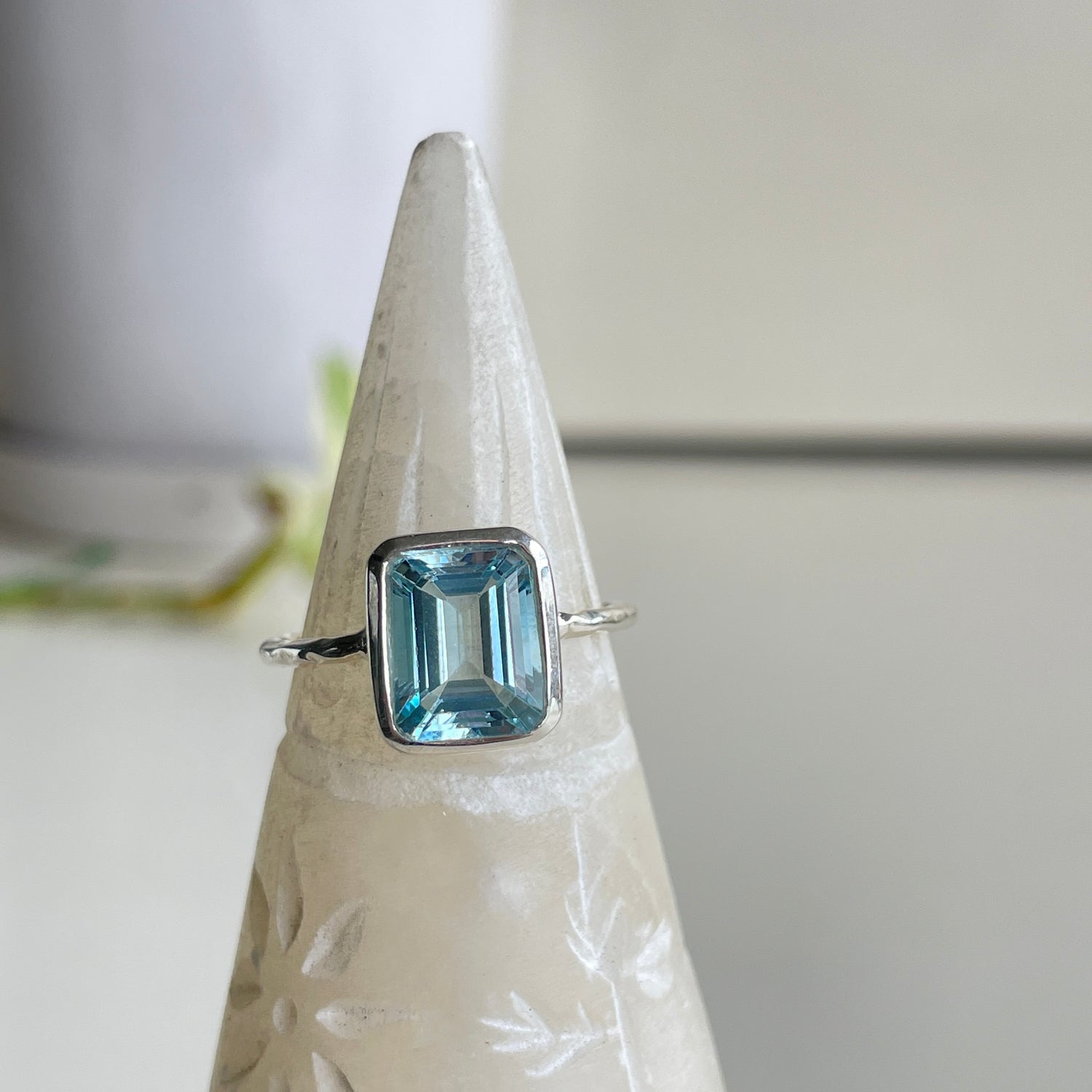 Blue Topaz Rectangle Ring Sz9