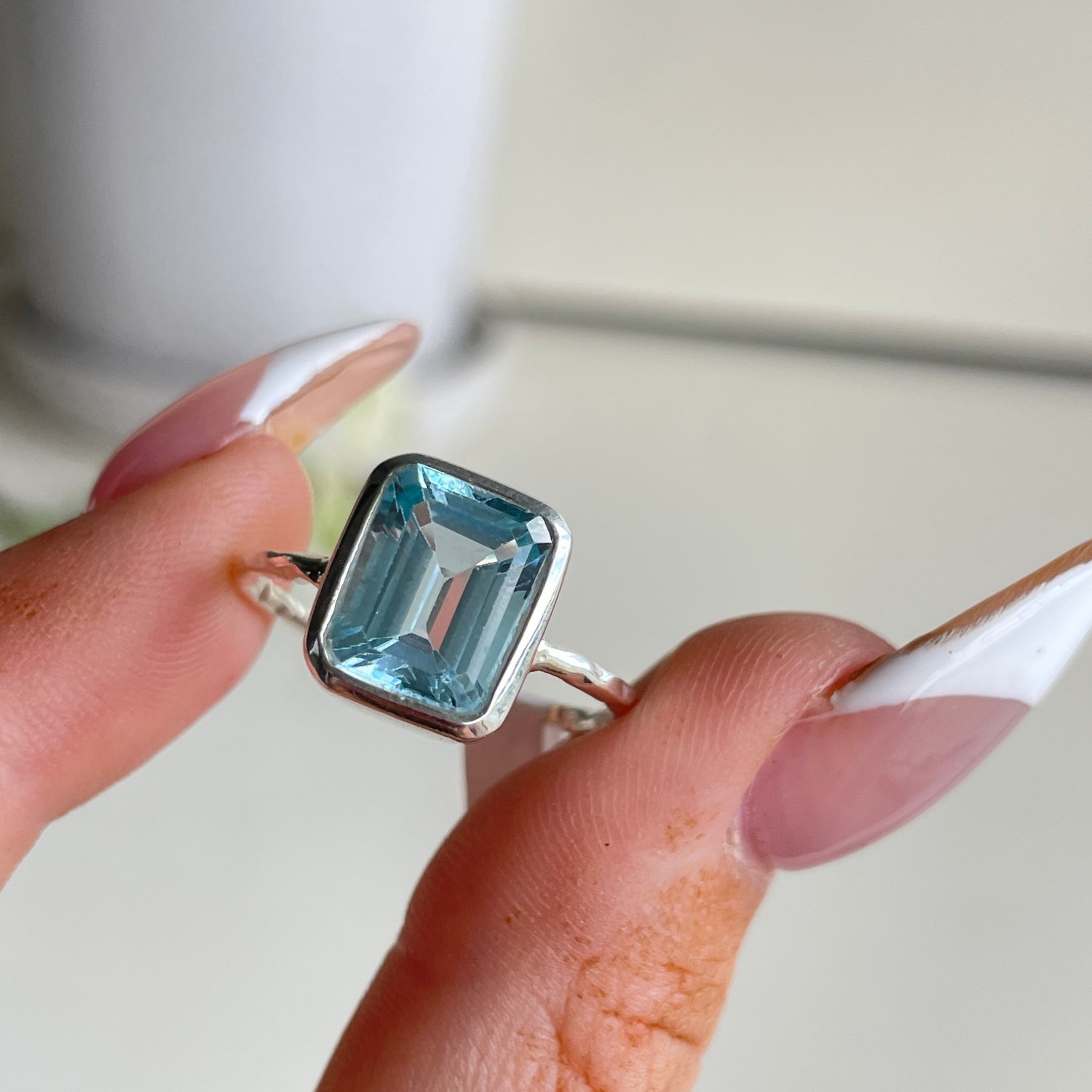 Blue Topaz Rectangle Ring Sz9