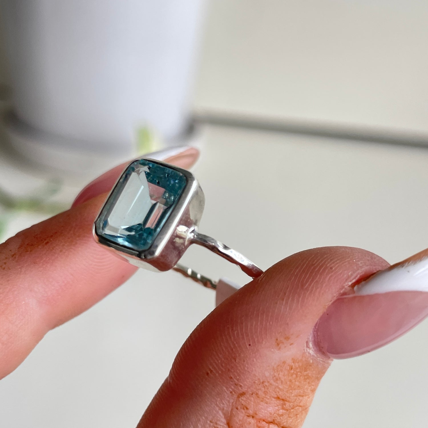Blue Topaz Rectangle Ring Sz9