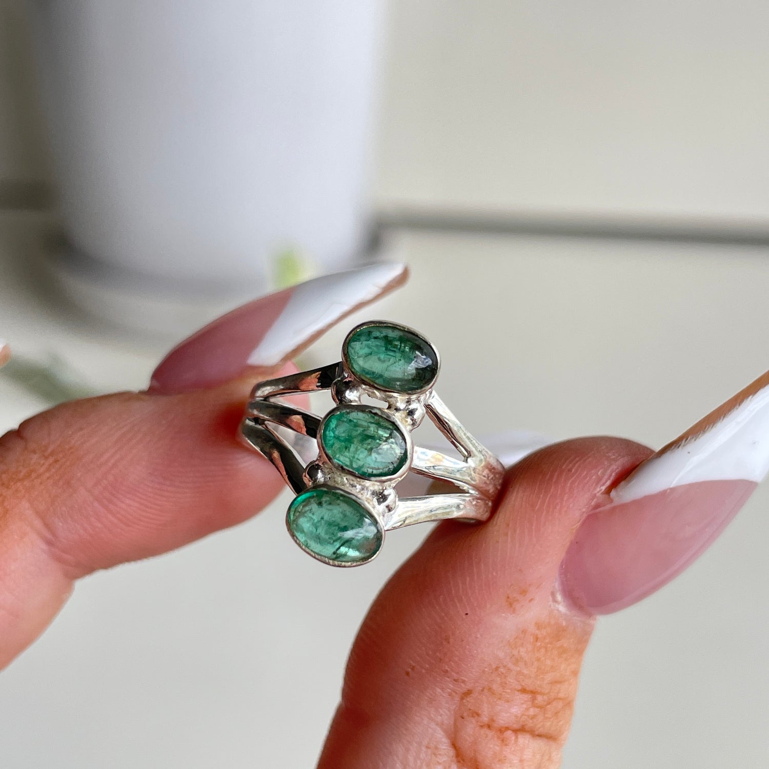 Emerald Triple Stone Ring Sz7