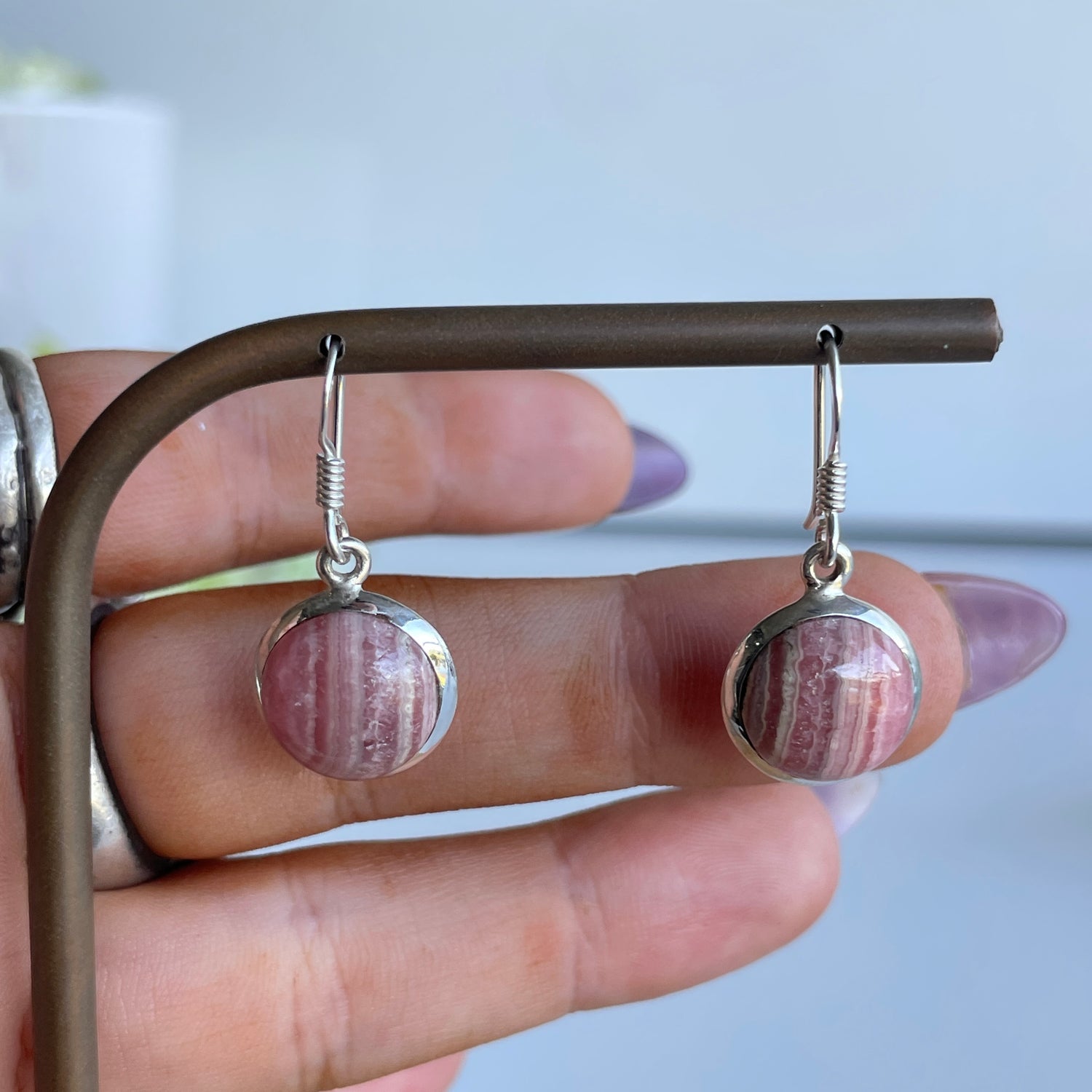 Rhodochrosite Round Earrings
