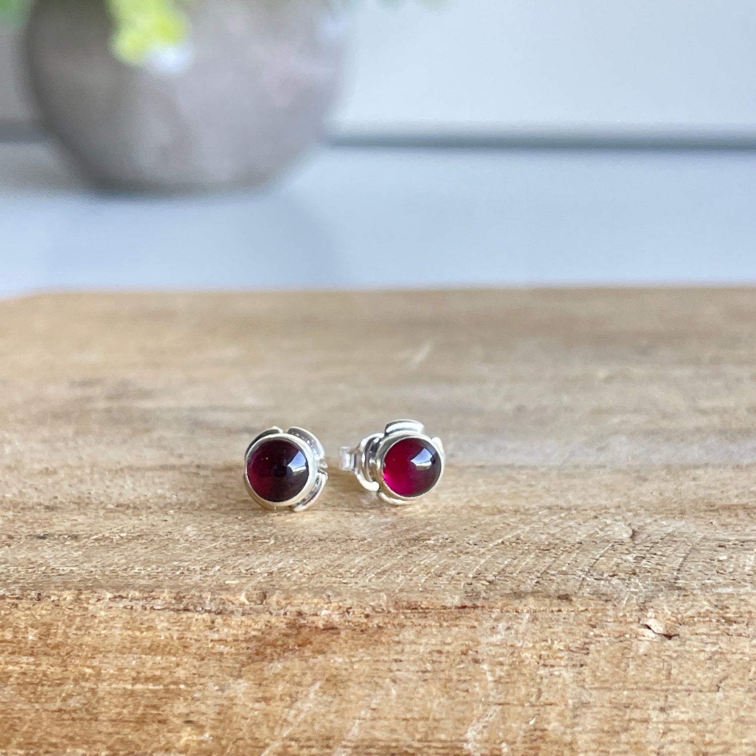 Garnet Round Stud Earrings