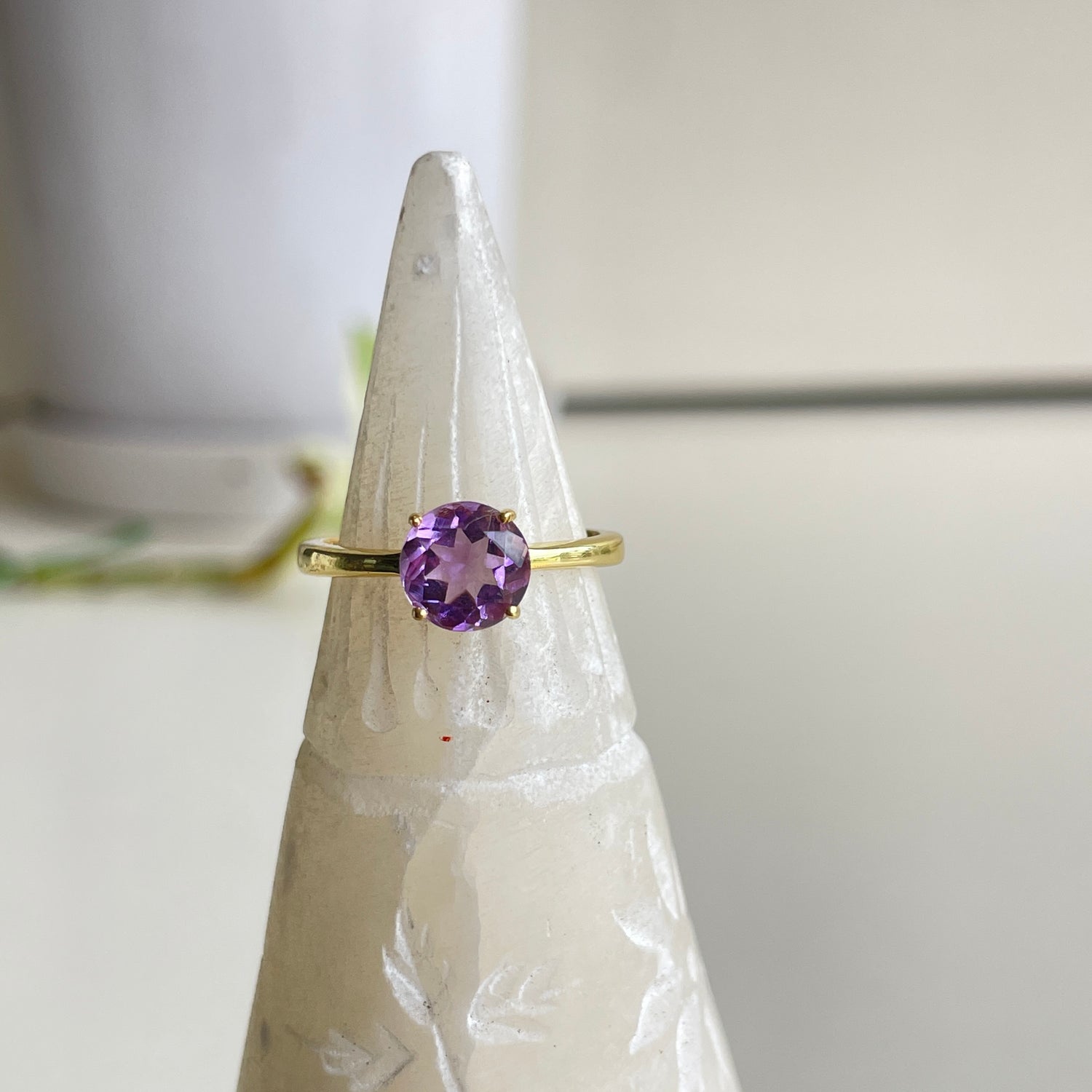 Gold Plated Amethyst Round Ring Sz6