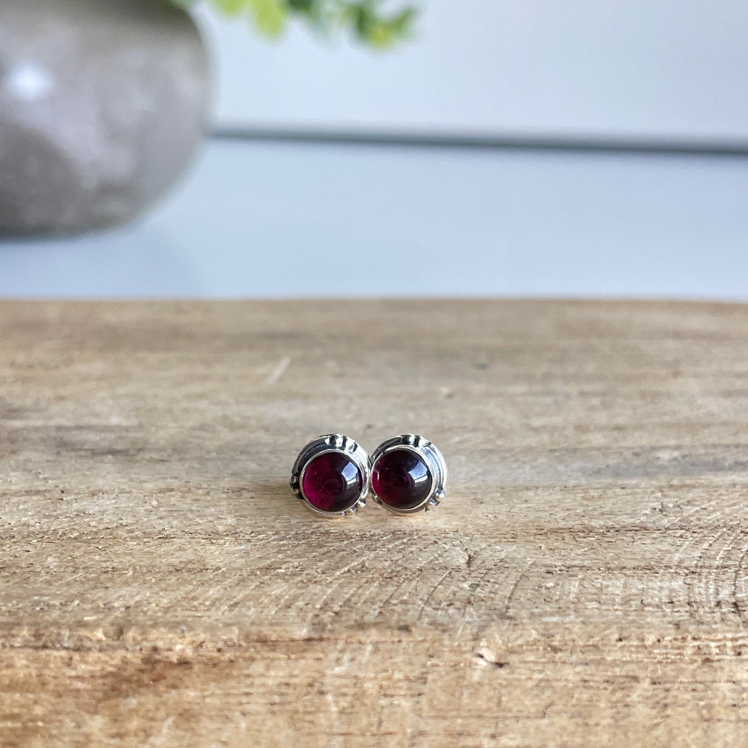 Garnet Round Stud Earrings
