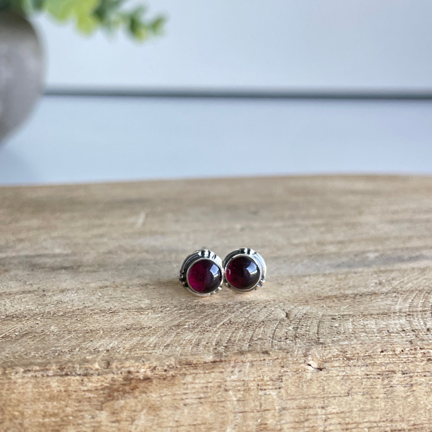 Garnet Round Stud Earrings