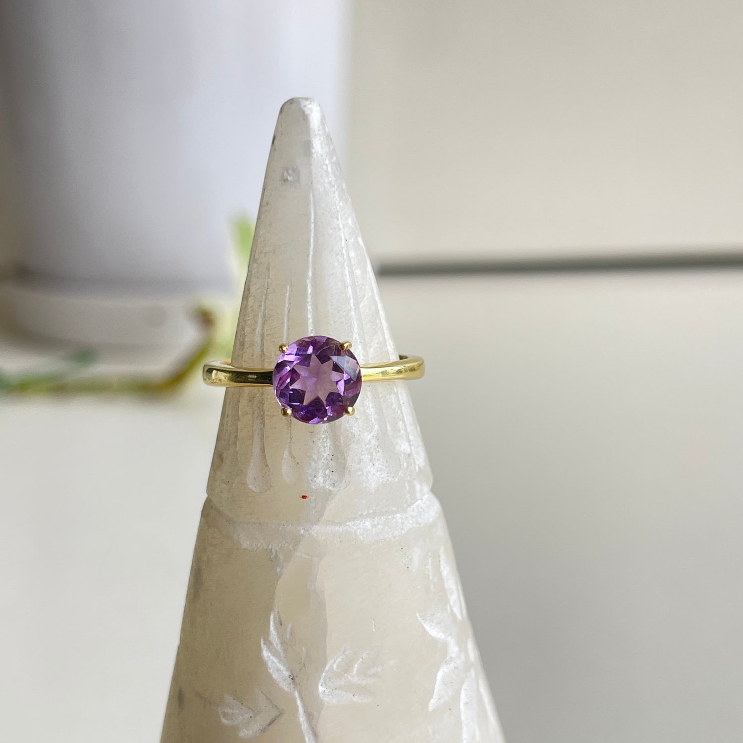 Gold Plated Amethyst Round Ring Sz6