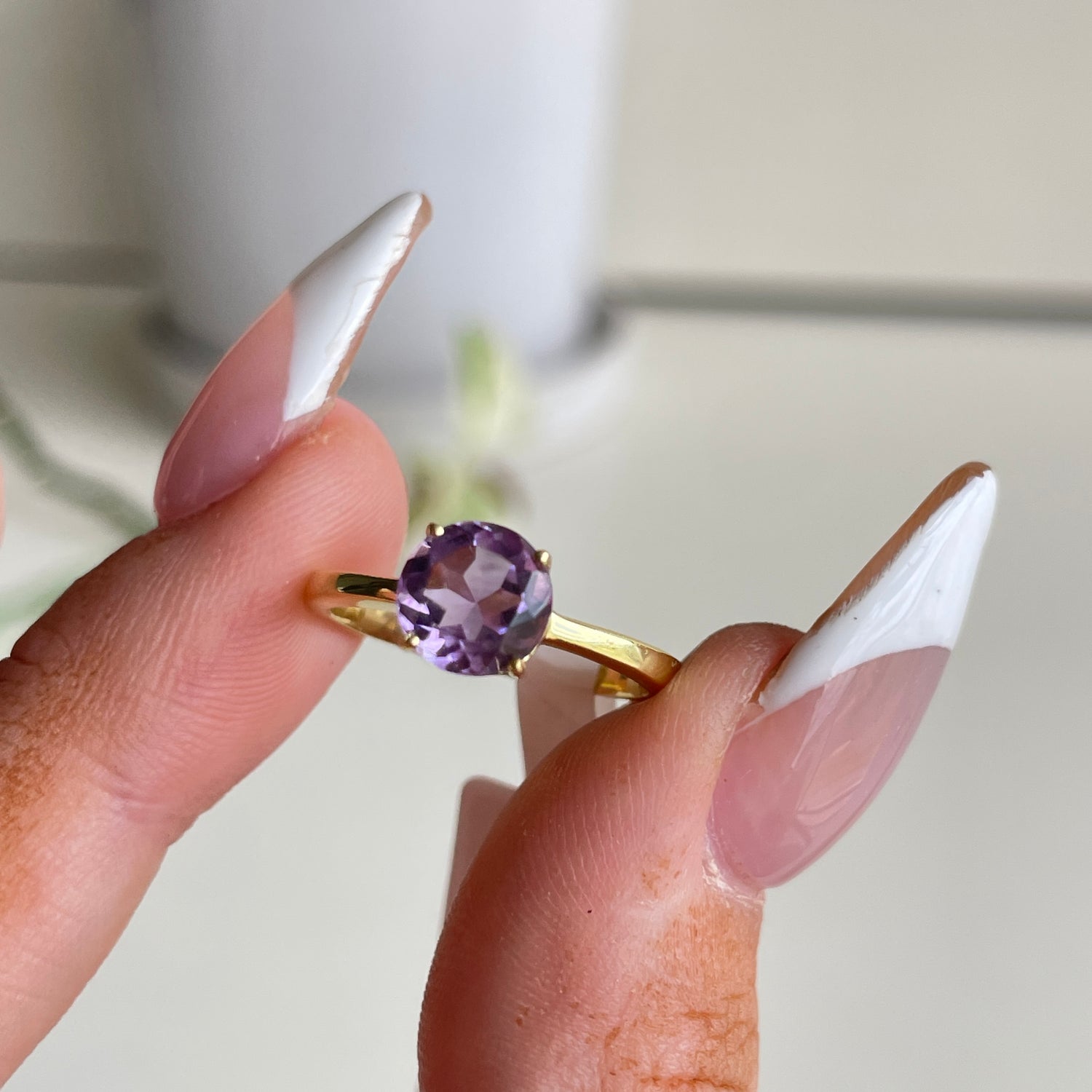 Gold Plated Amethyst Round Ring Sz6