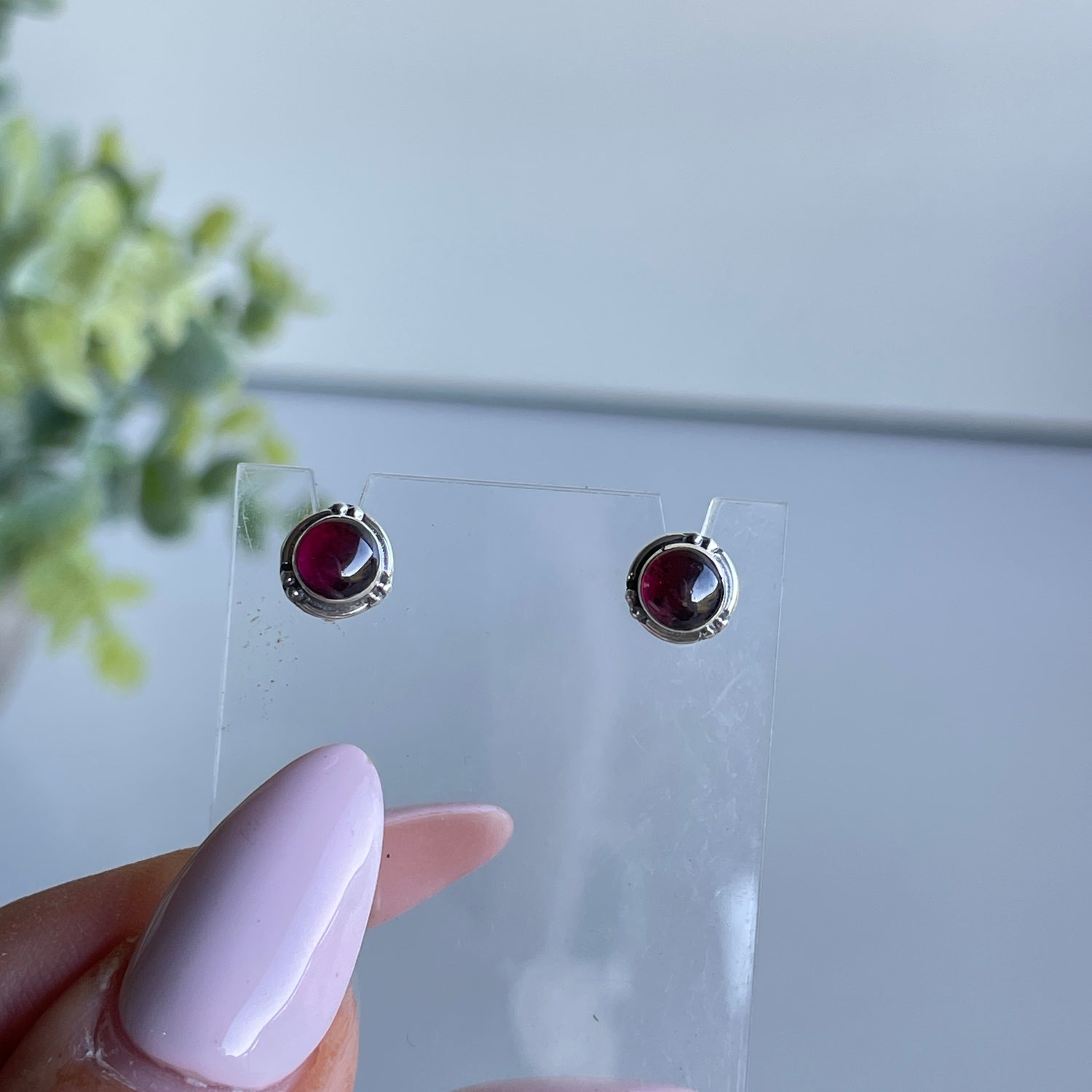 Garnet Round Stud Earrings