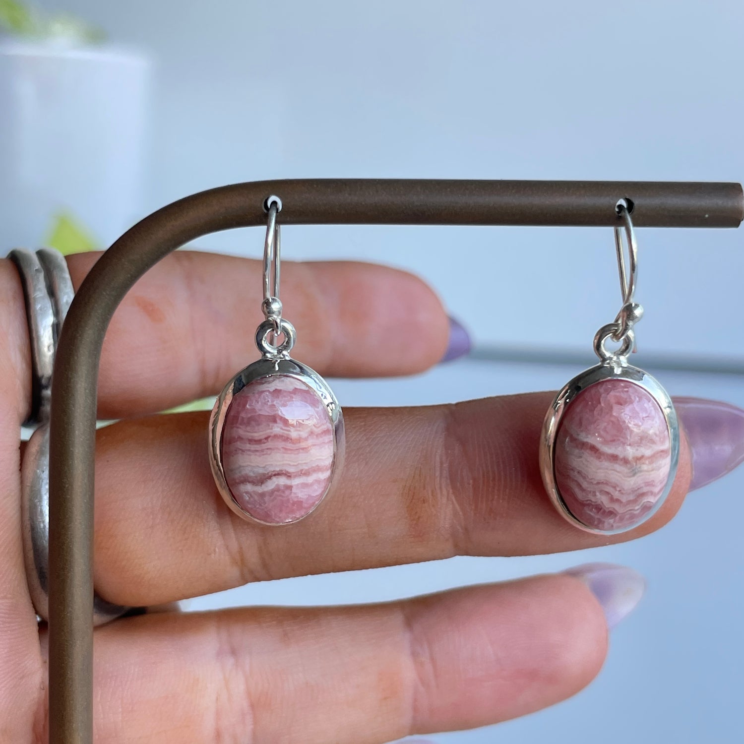 Rhodochrosite Oval Earrings