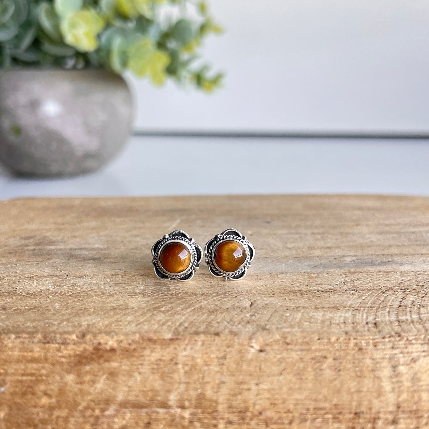 Tigers Eye Round Stud Earrings