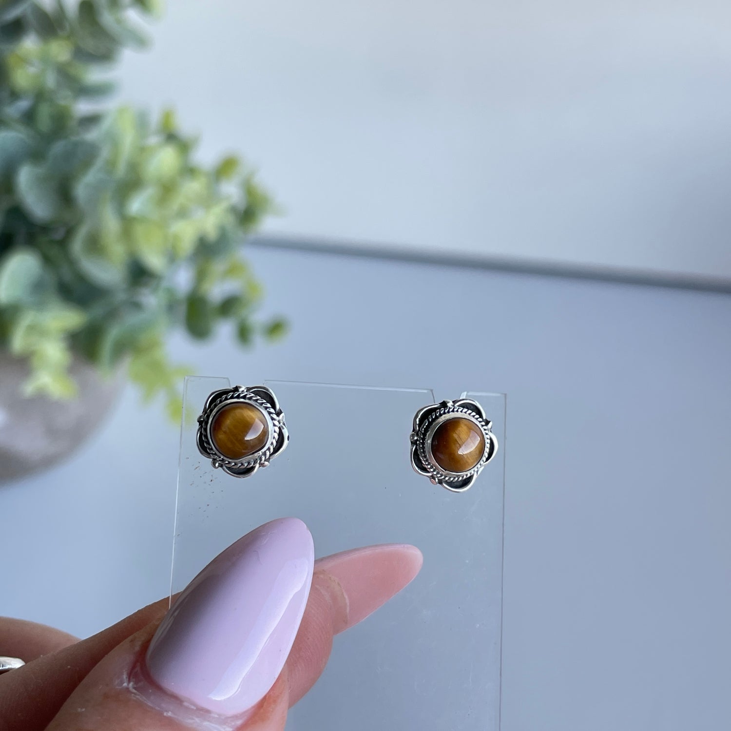 Tigers Eye Round Stud Earrings