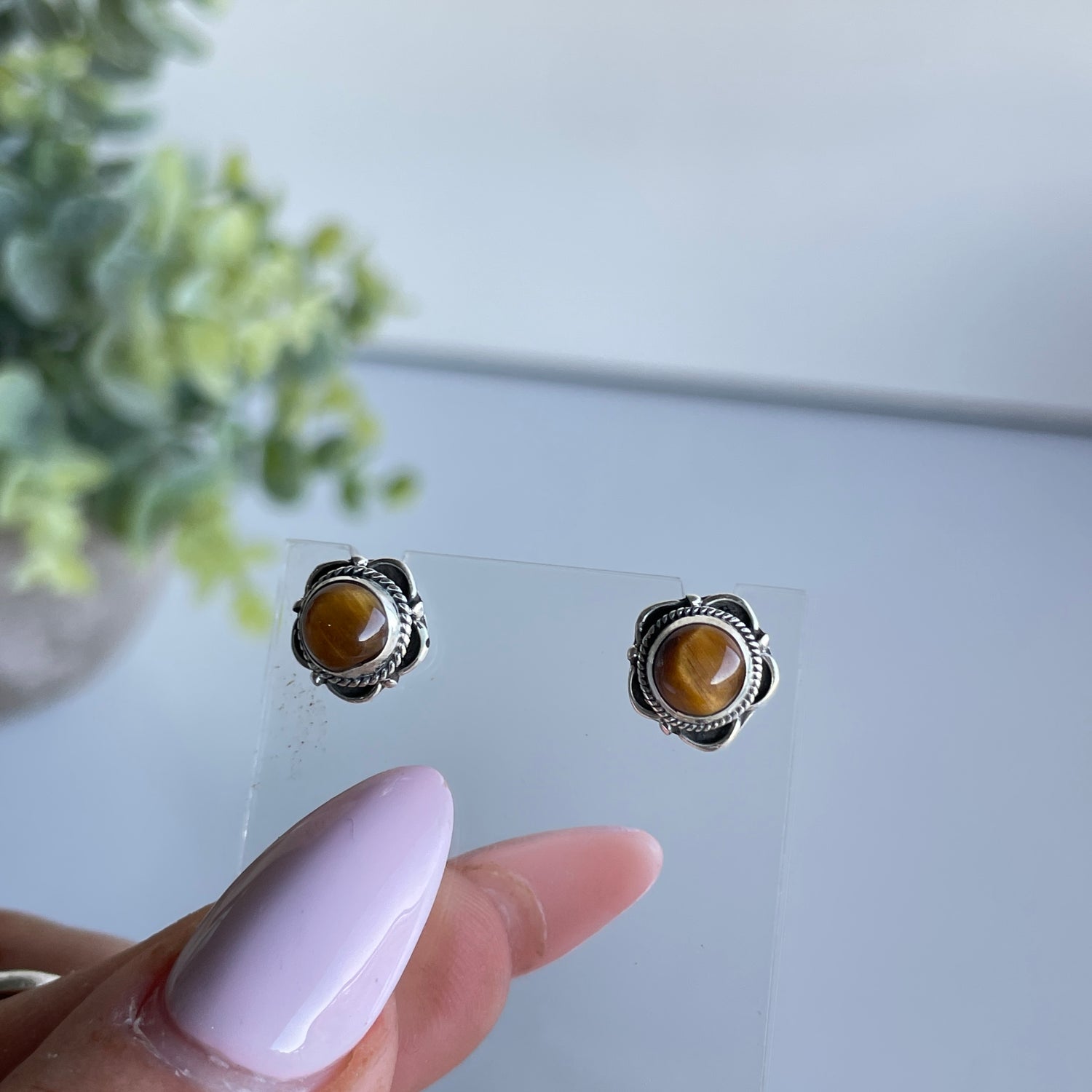 Tigers Eye Round Stud Earrings