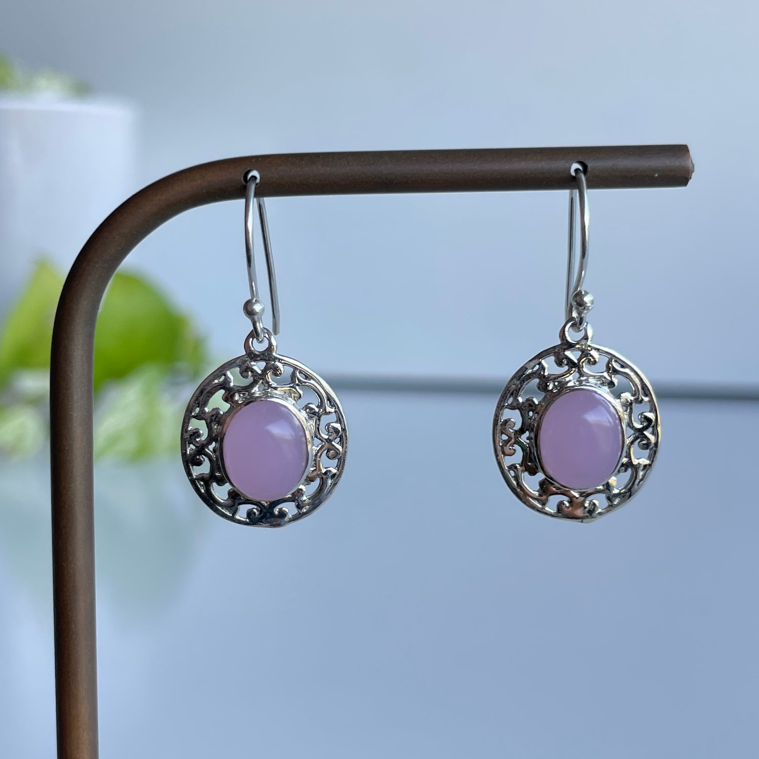 Pink Chalcedony Oval Earrings