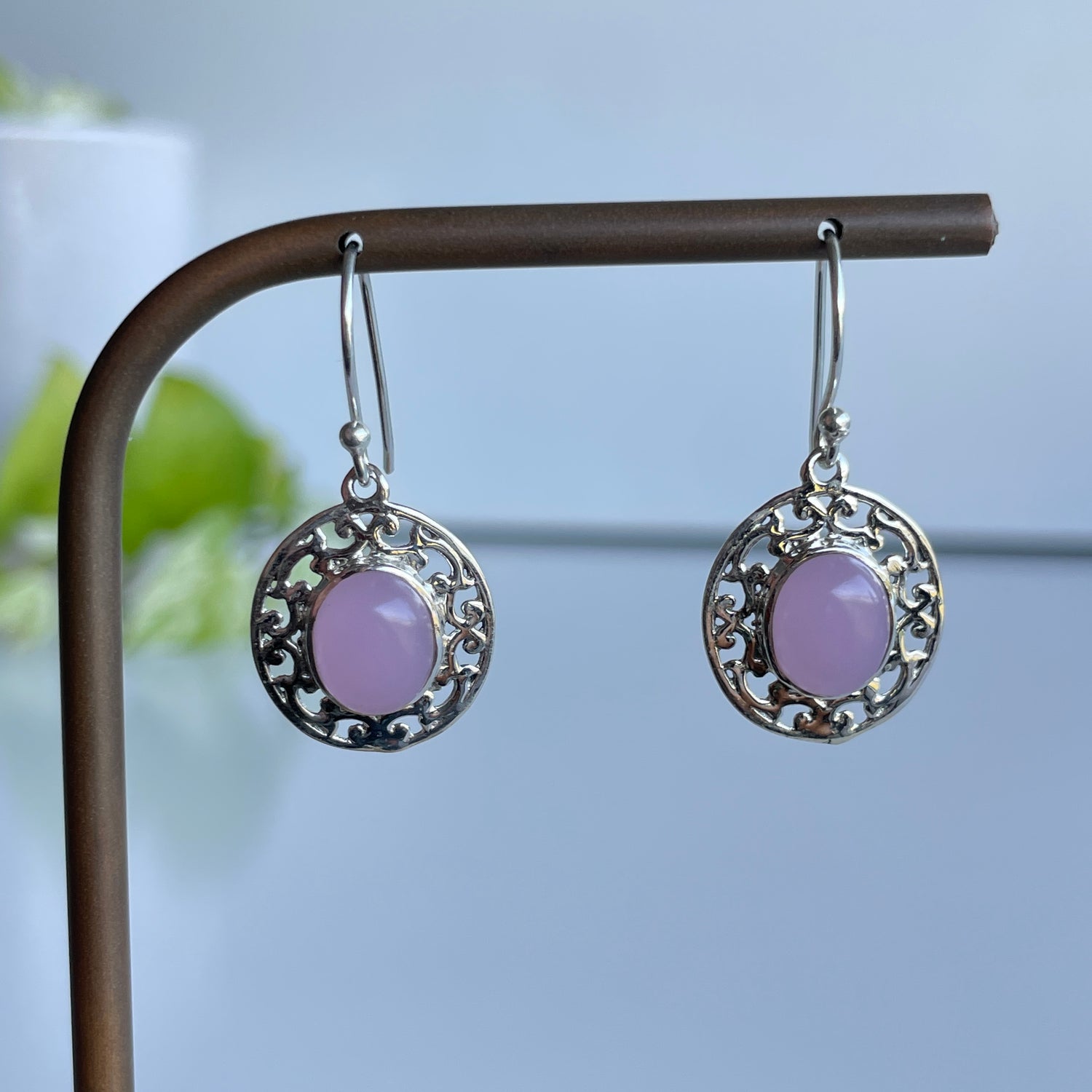 Pink Chalcedony Oval Earrings
