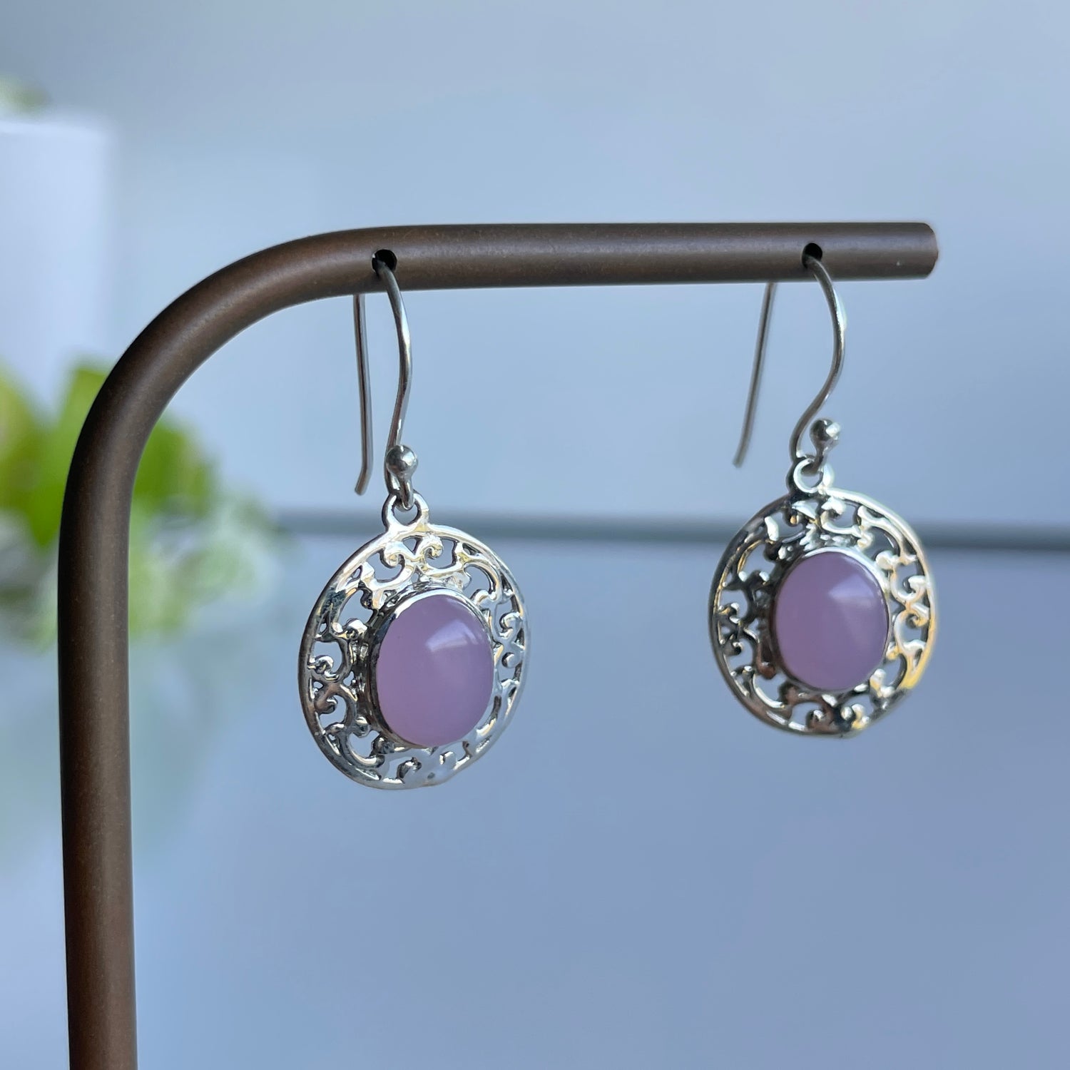 Pink Chalcedony Oval Earrings