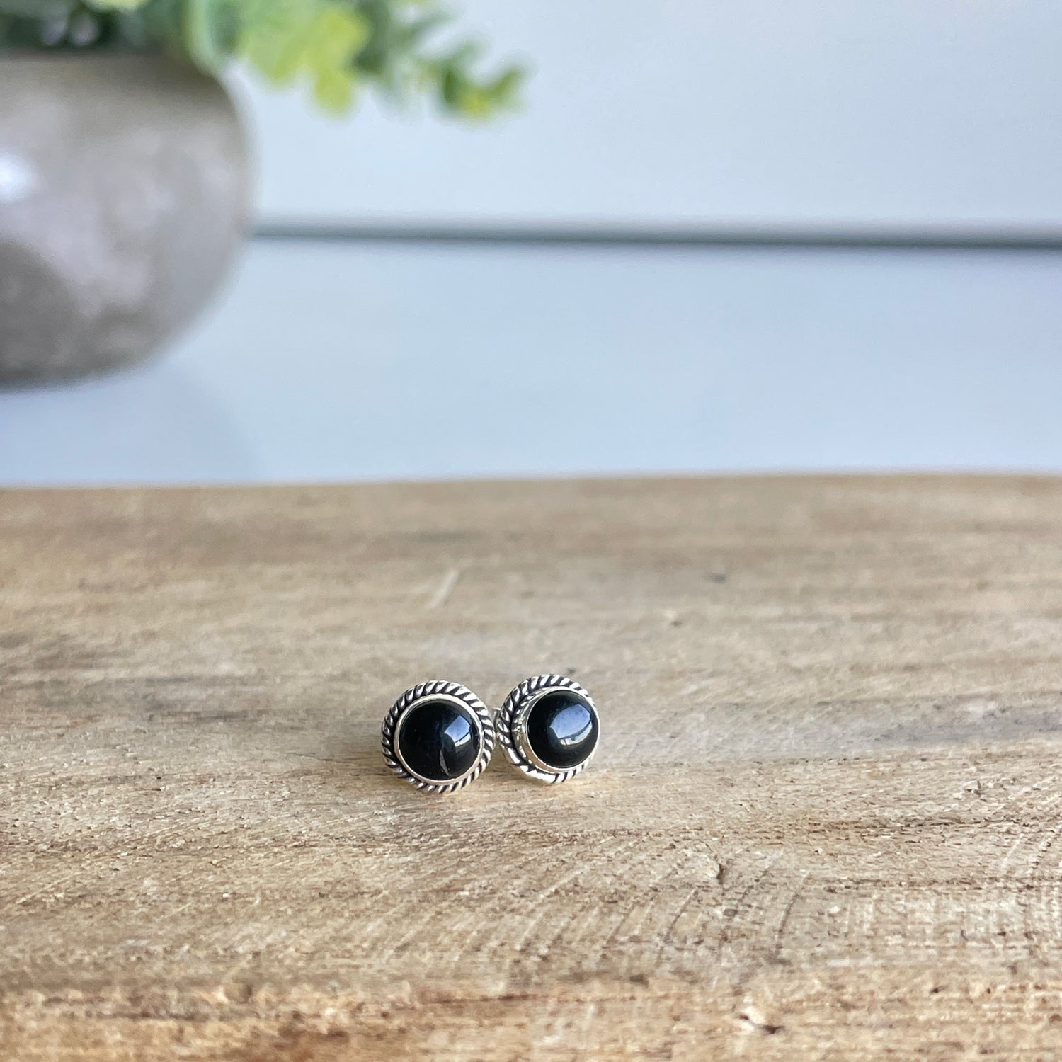 Black Onyx Round Stud Earrings