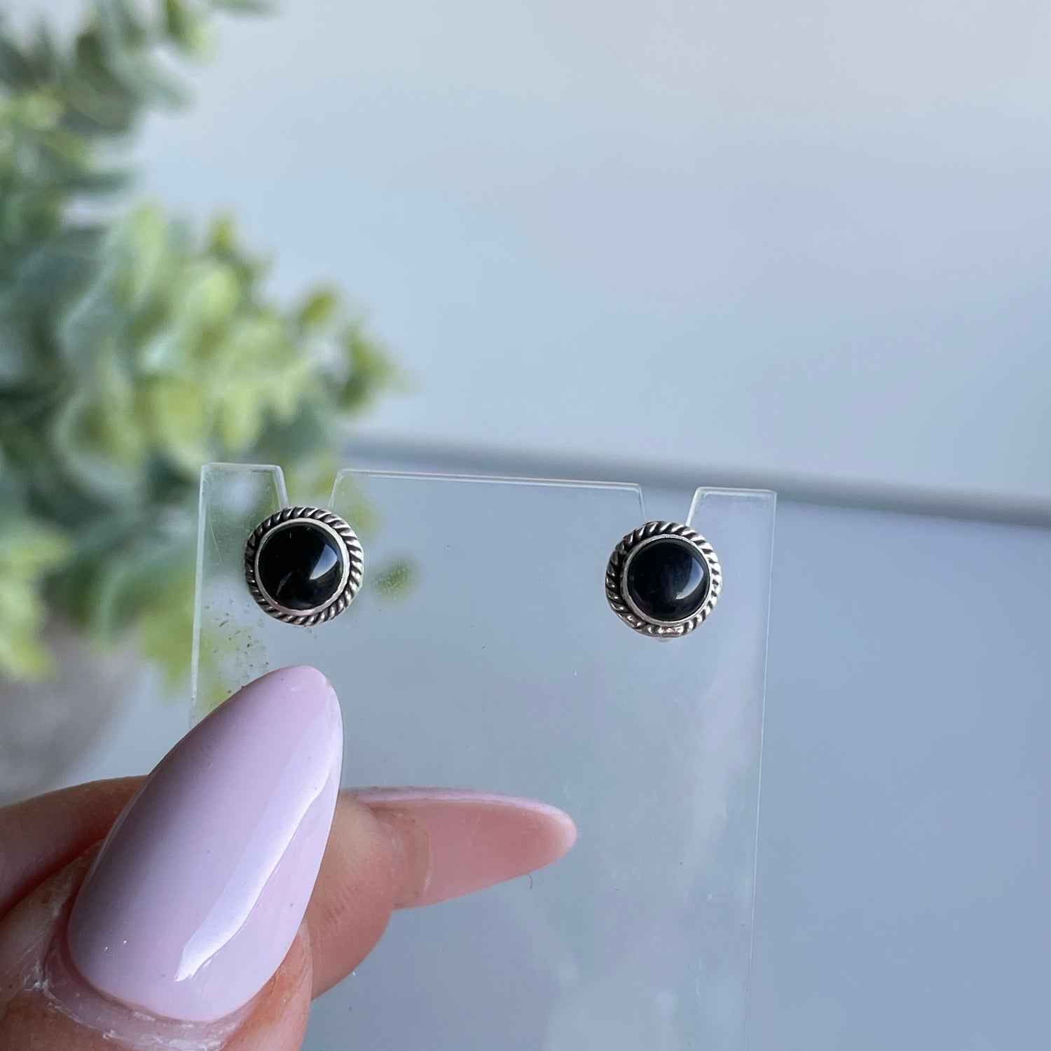 Black Onyx Round Stud Earrings