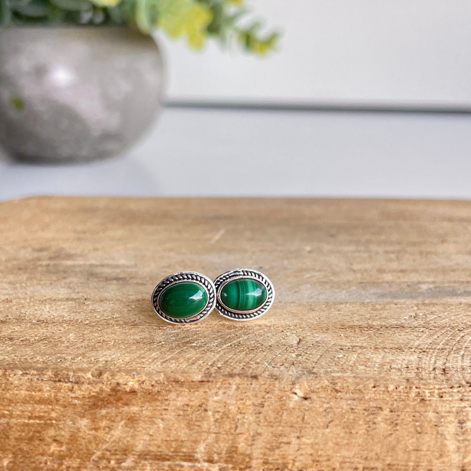 Malachite Oval Stud Earrings