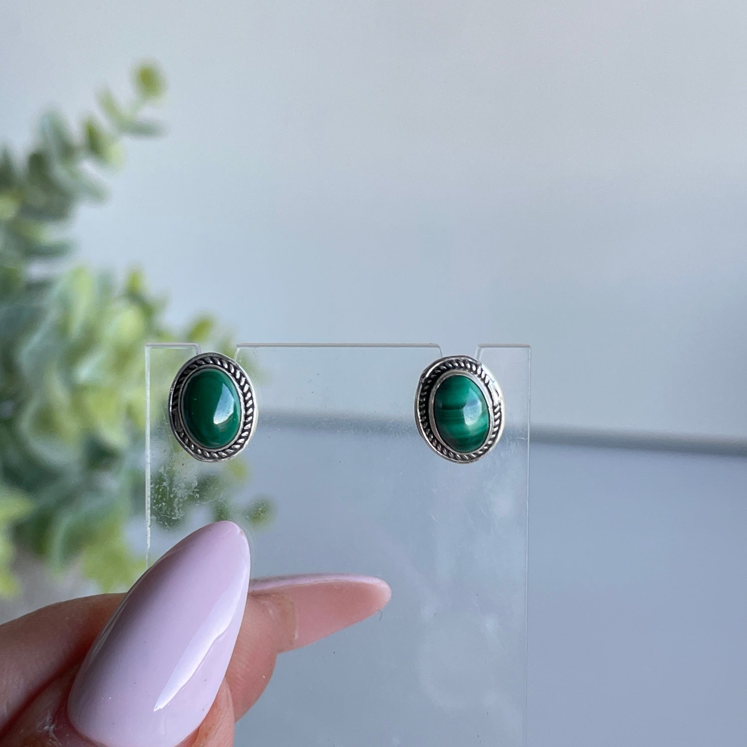 Malachite Oval Stud Earrings