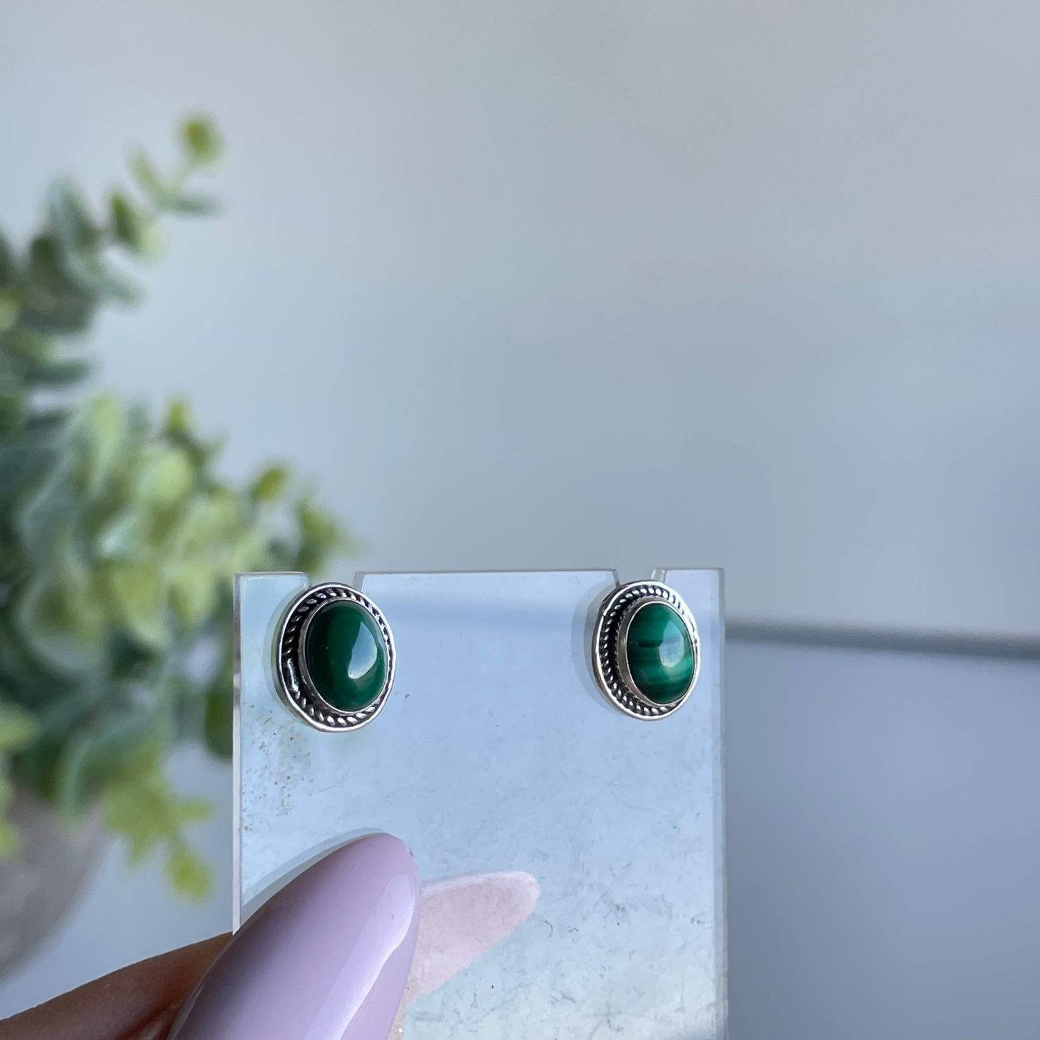 Malachite Oval Stud Earrings