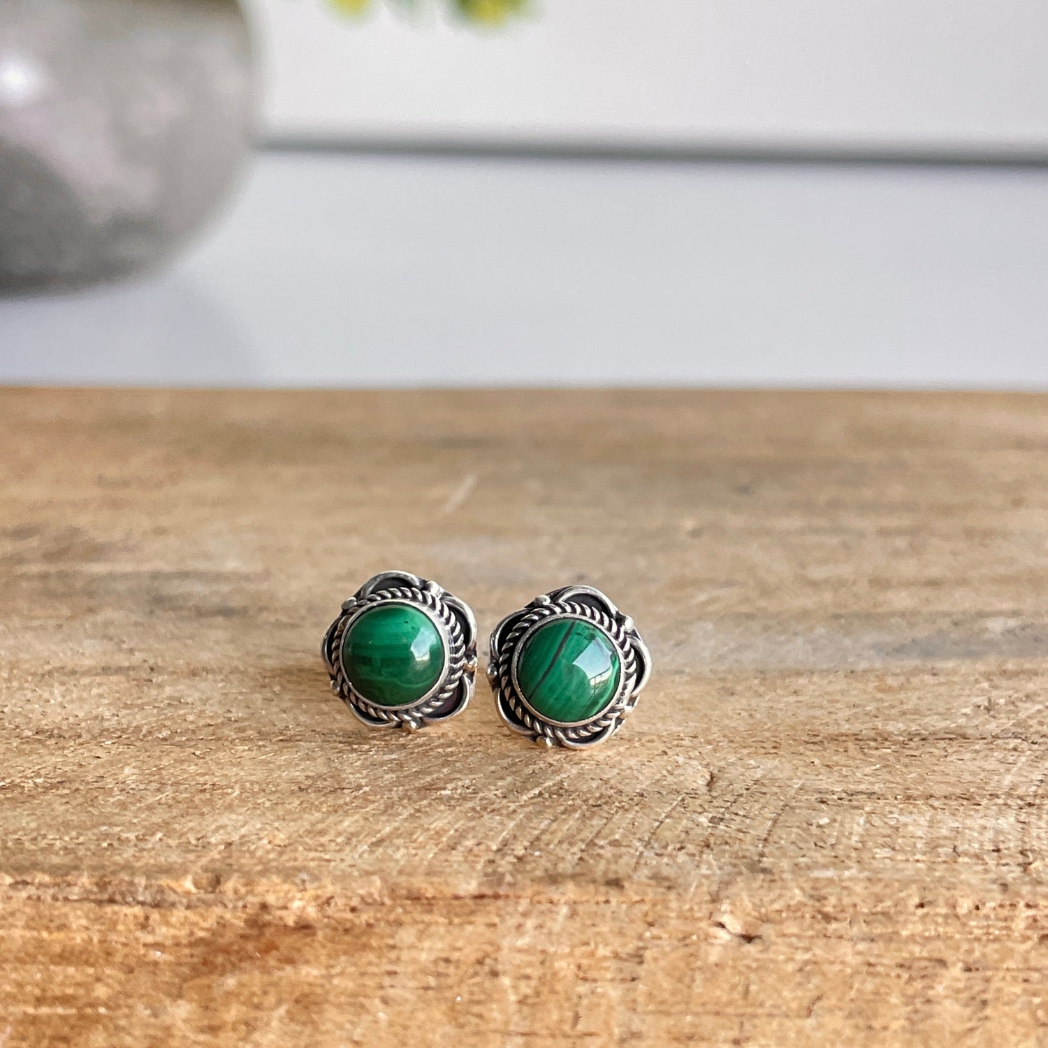 Malachite Round Stud Earrings