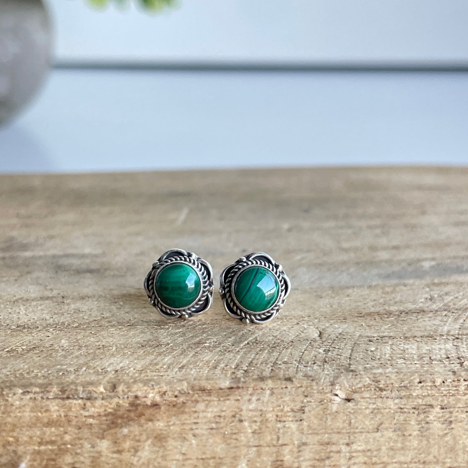 Malachite Round Stud Earrings