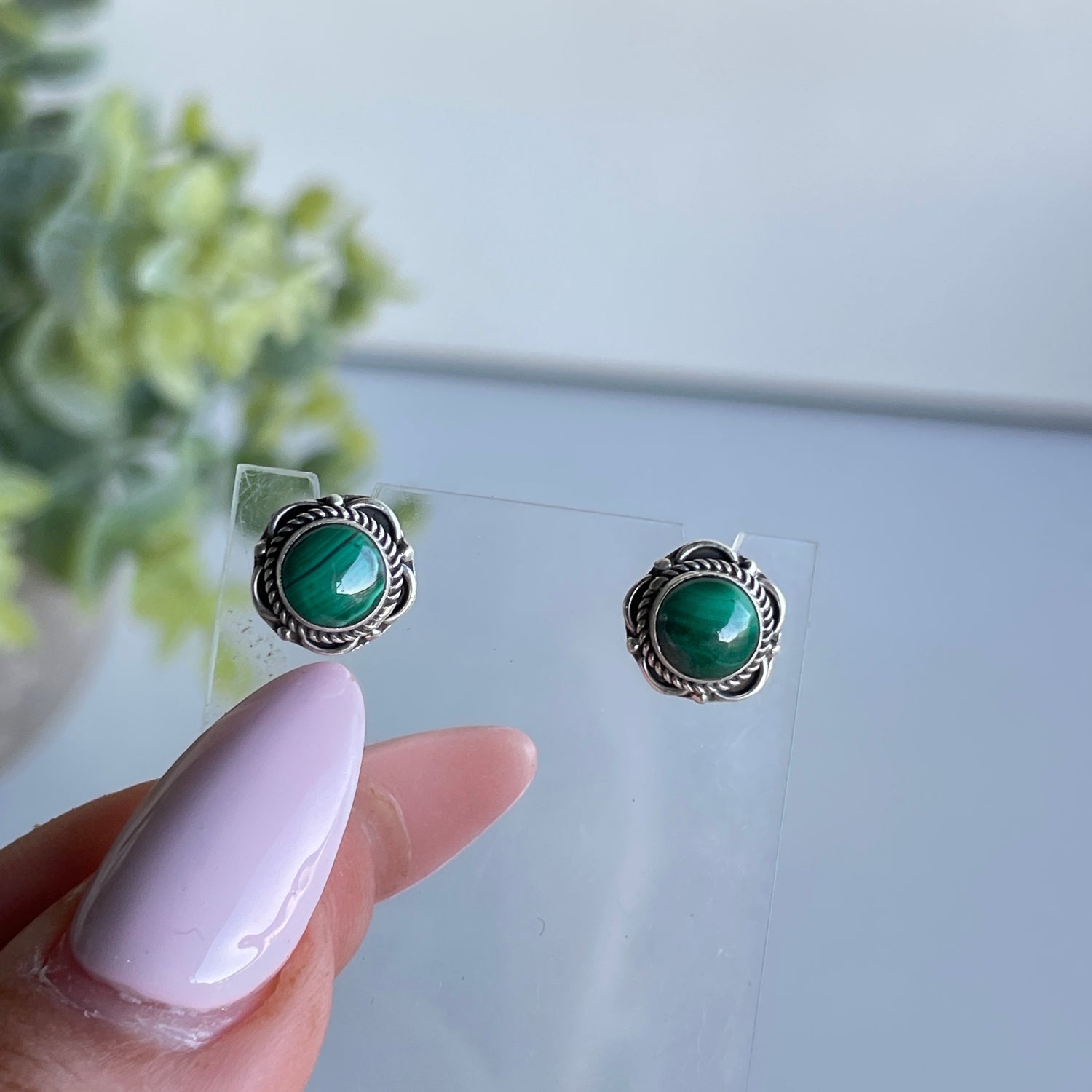 Malachite Round Stud Earrings