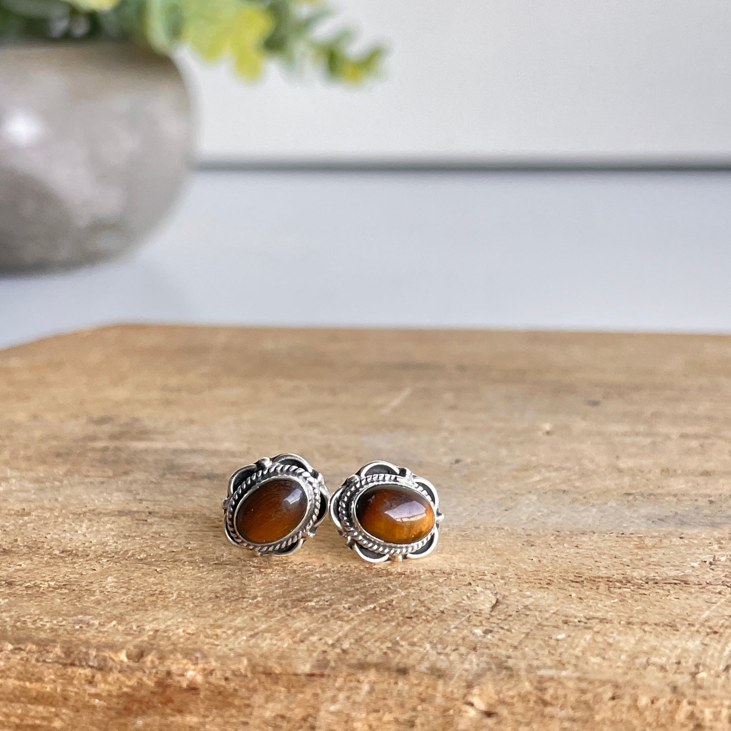 Tigers Eye Oval Stud Earrings