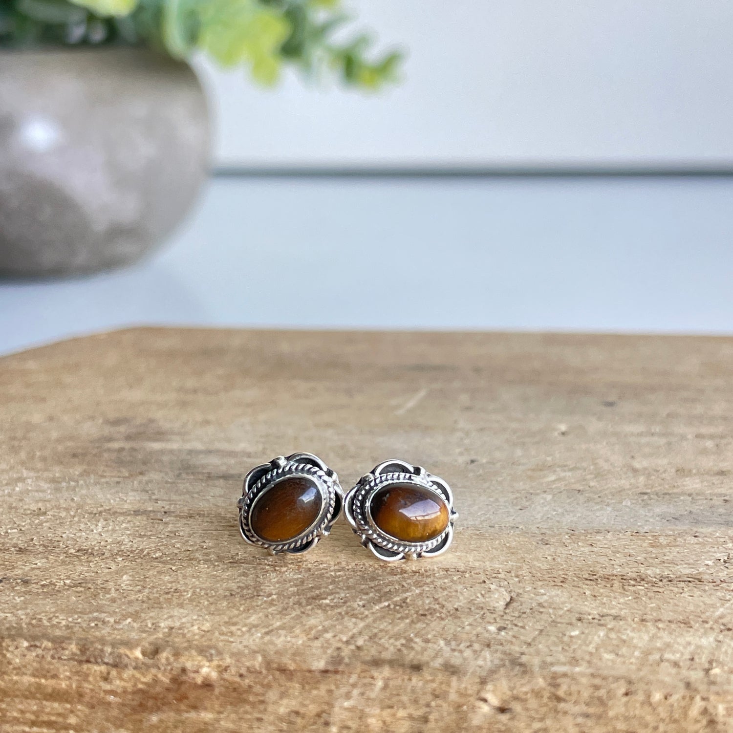 Tigers Eye Oval Stud Earrings