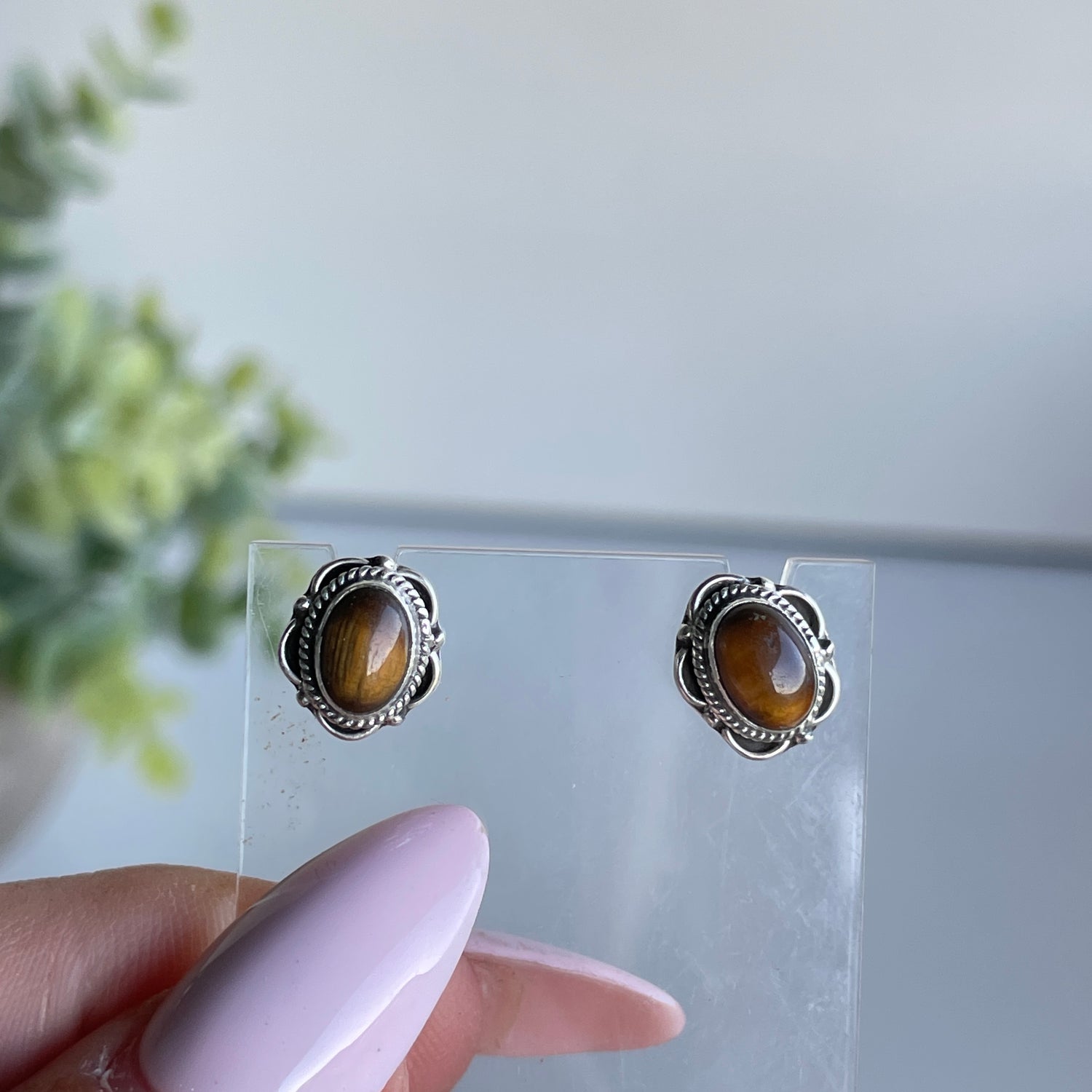 Tigers Eye Oval Stud Earrings
