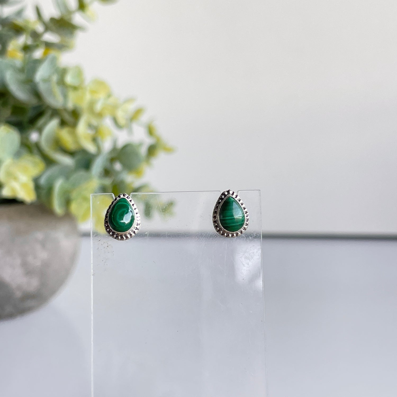 Malachite Teardrop Stud Earrings