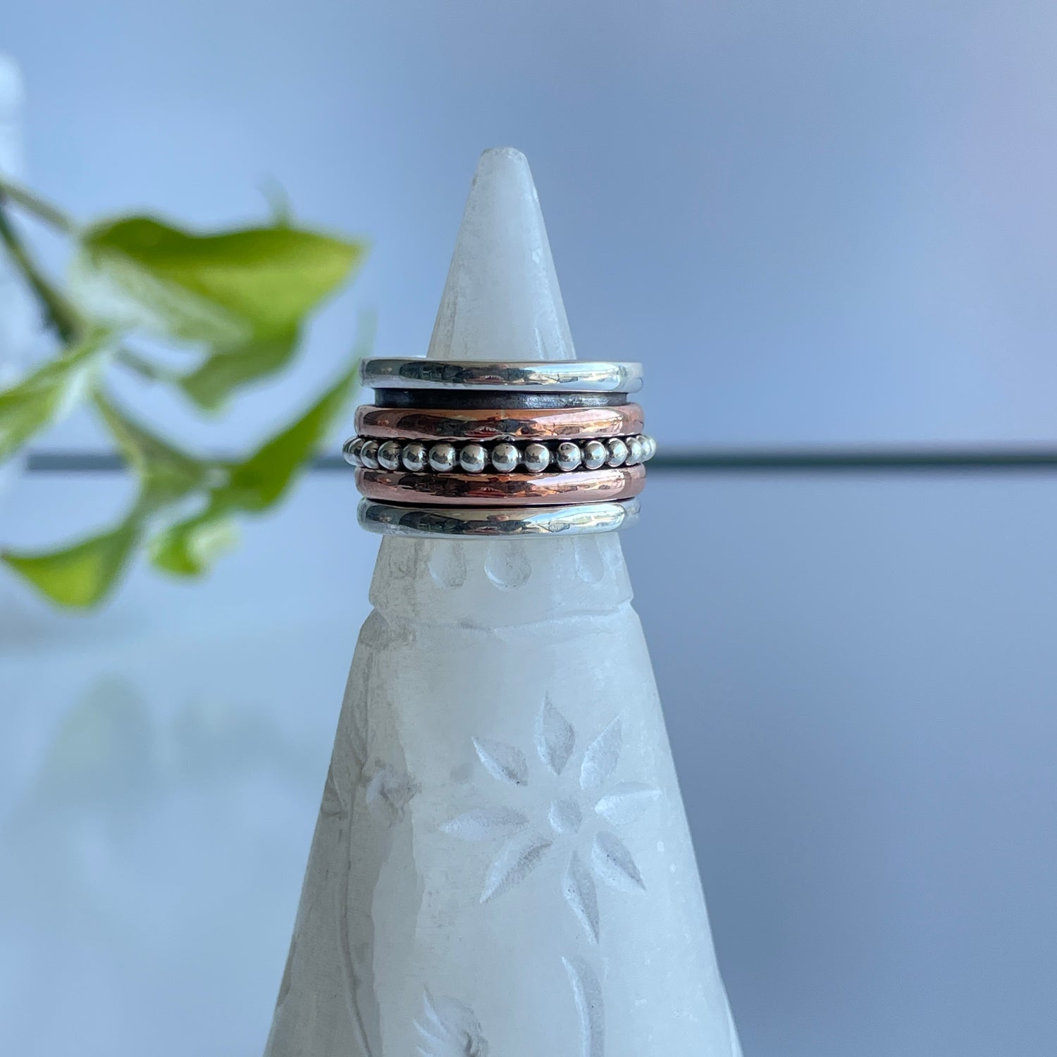 Silver Copper Dot Spinner Ring