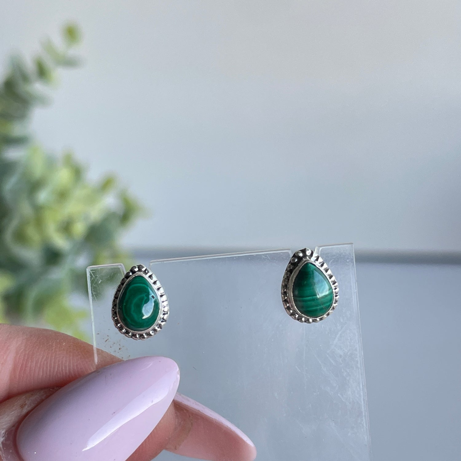Malachite Teardrop Stud Earrings