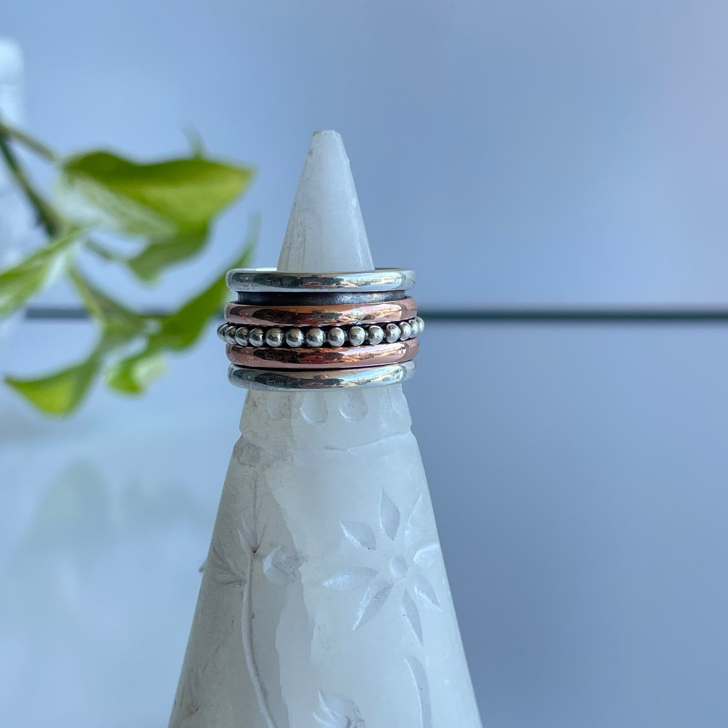 Silver Copper Dot Spinner Ring