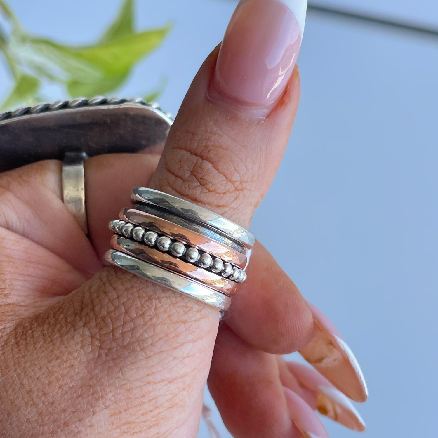 Silver Copper Dot Spinner Ring
