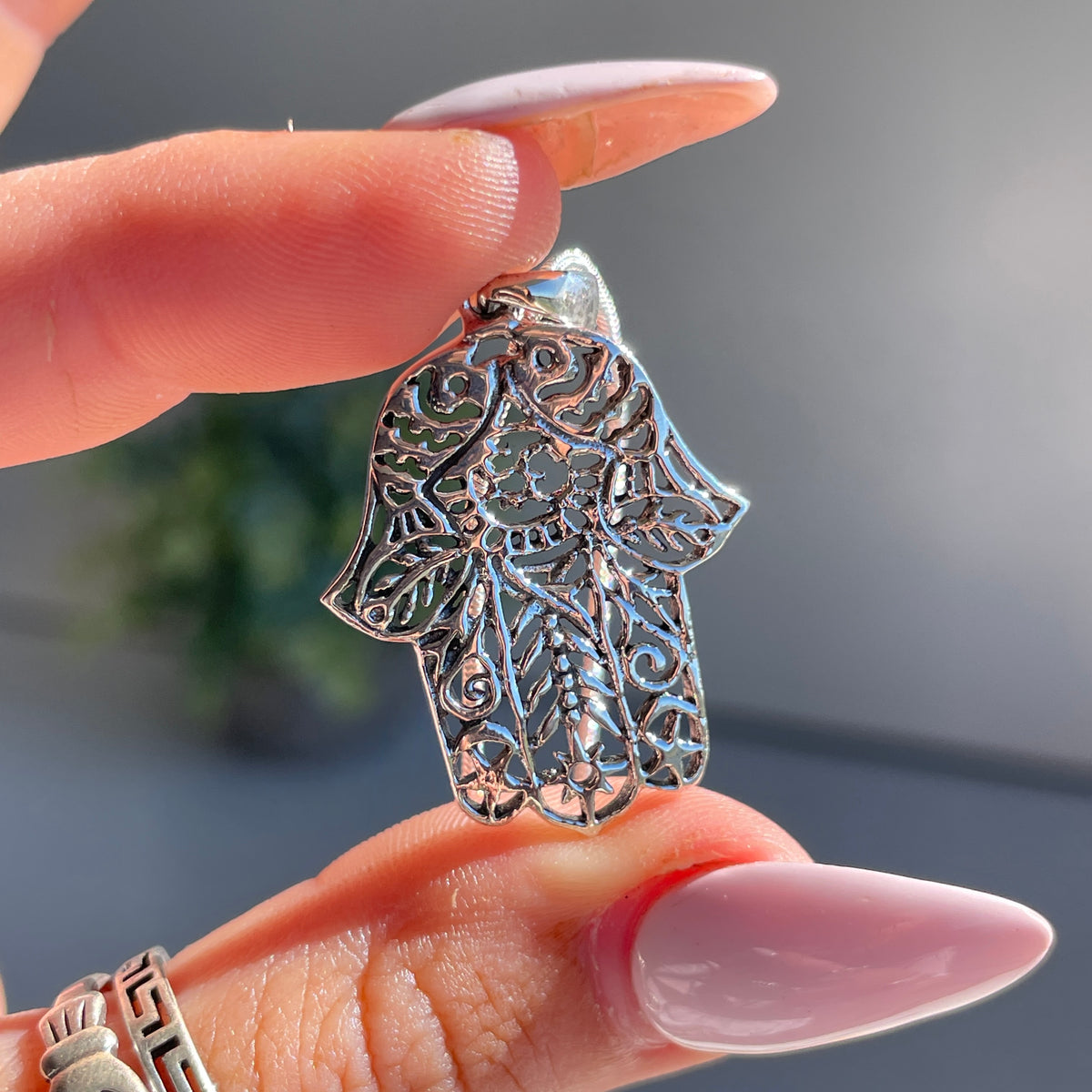 Silver Hamsa Hand Pendant